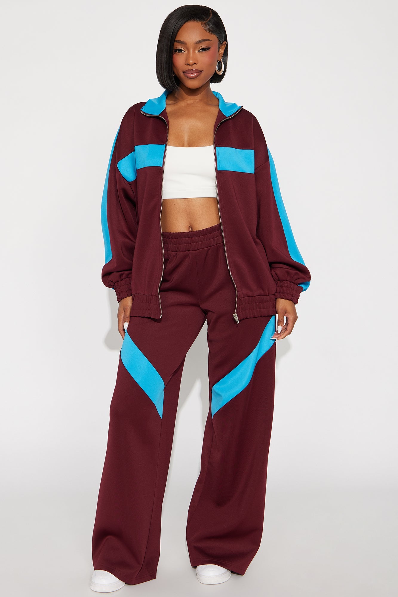 Varsity Pulse Zip Front Jacket Sporty Set - Burgundy/combo