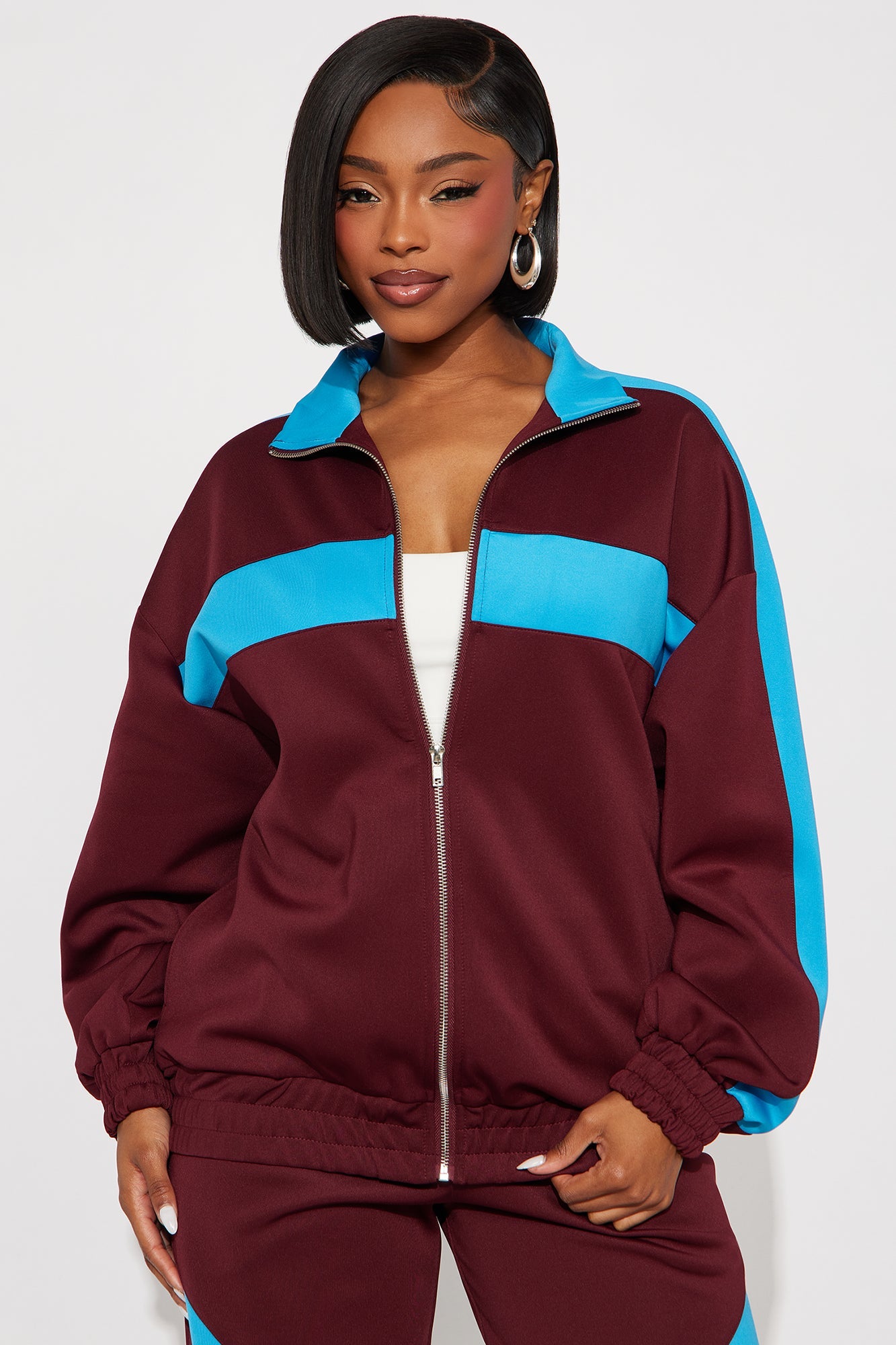 Varsity Pulse Zip Front Jacket Sporty Set - Burgundy/combo