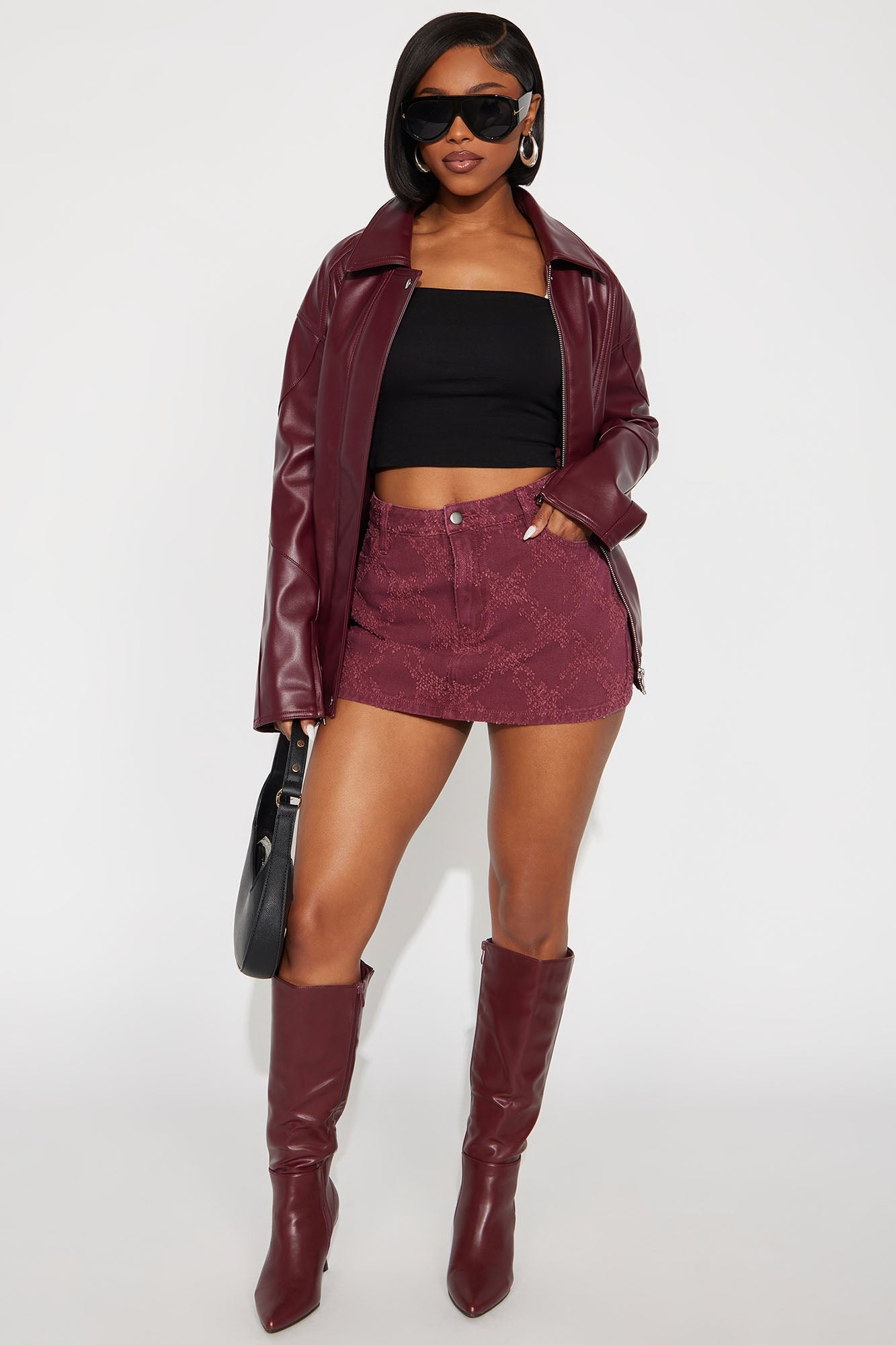 Amaya Denim Mini Skirt - Burgundy