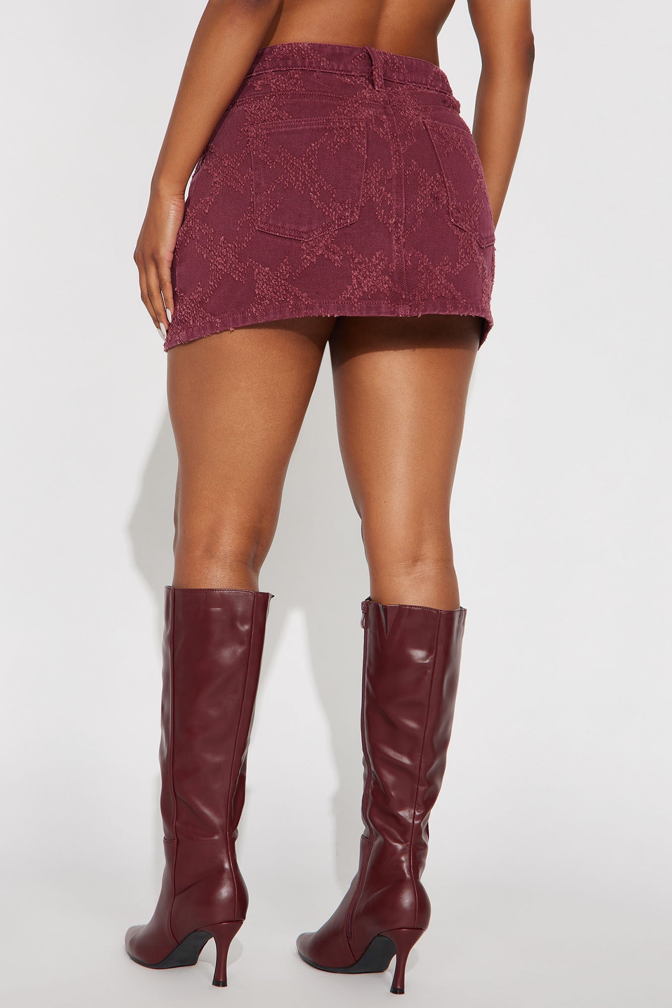 Amaya Denim Mini Skirt - Burgundy