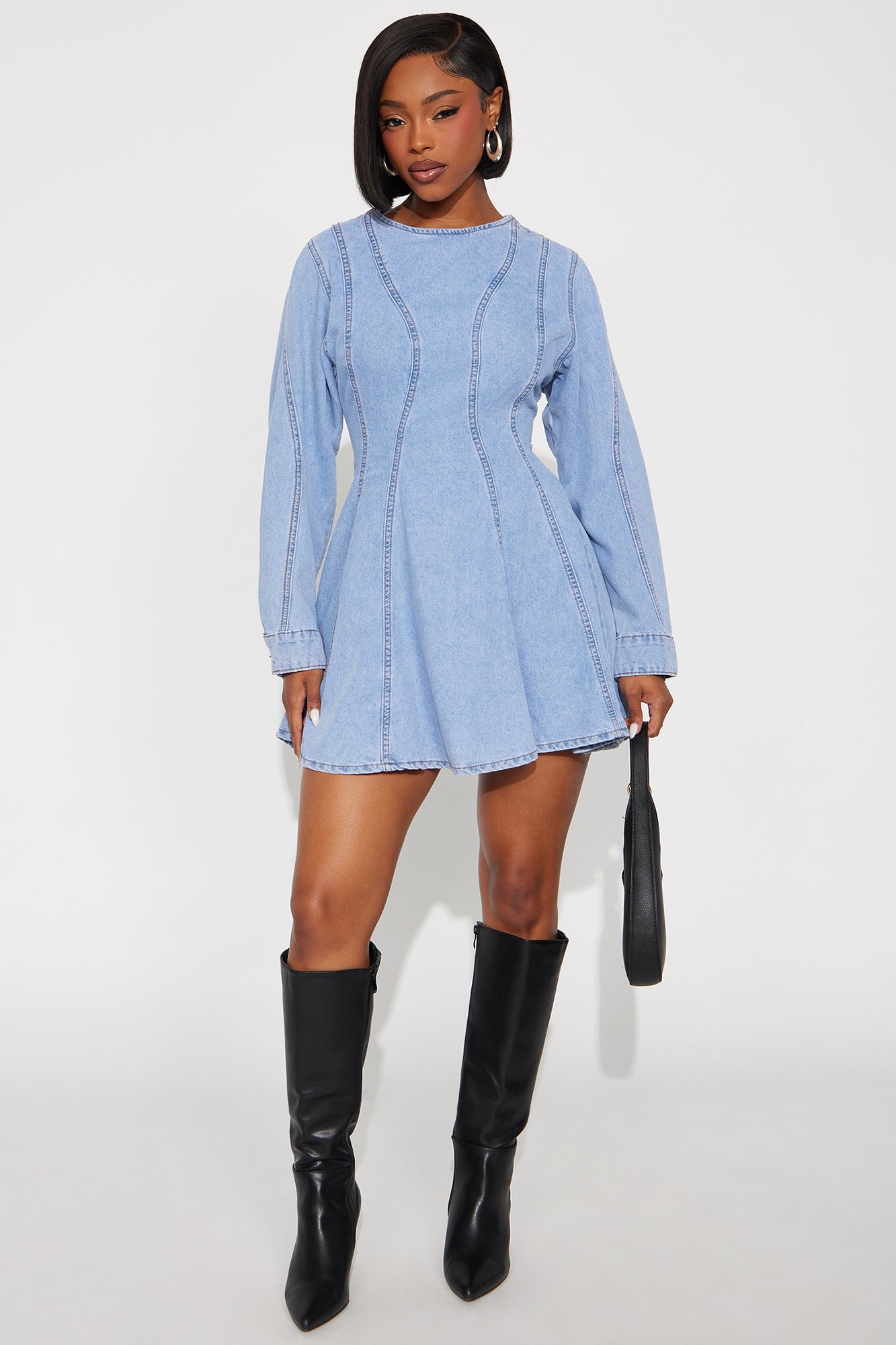 Baby Girl Pleated Denim Mini Dress - Denim