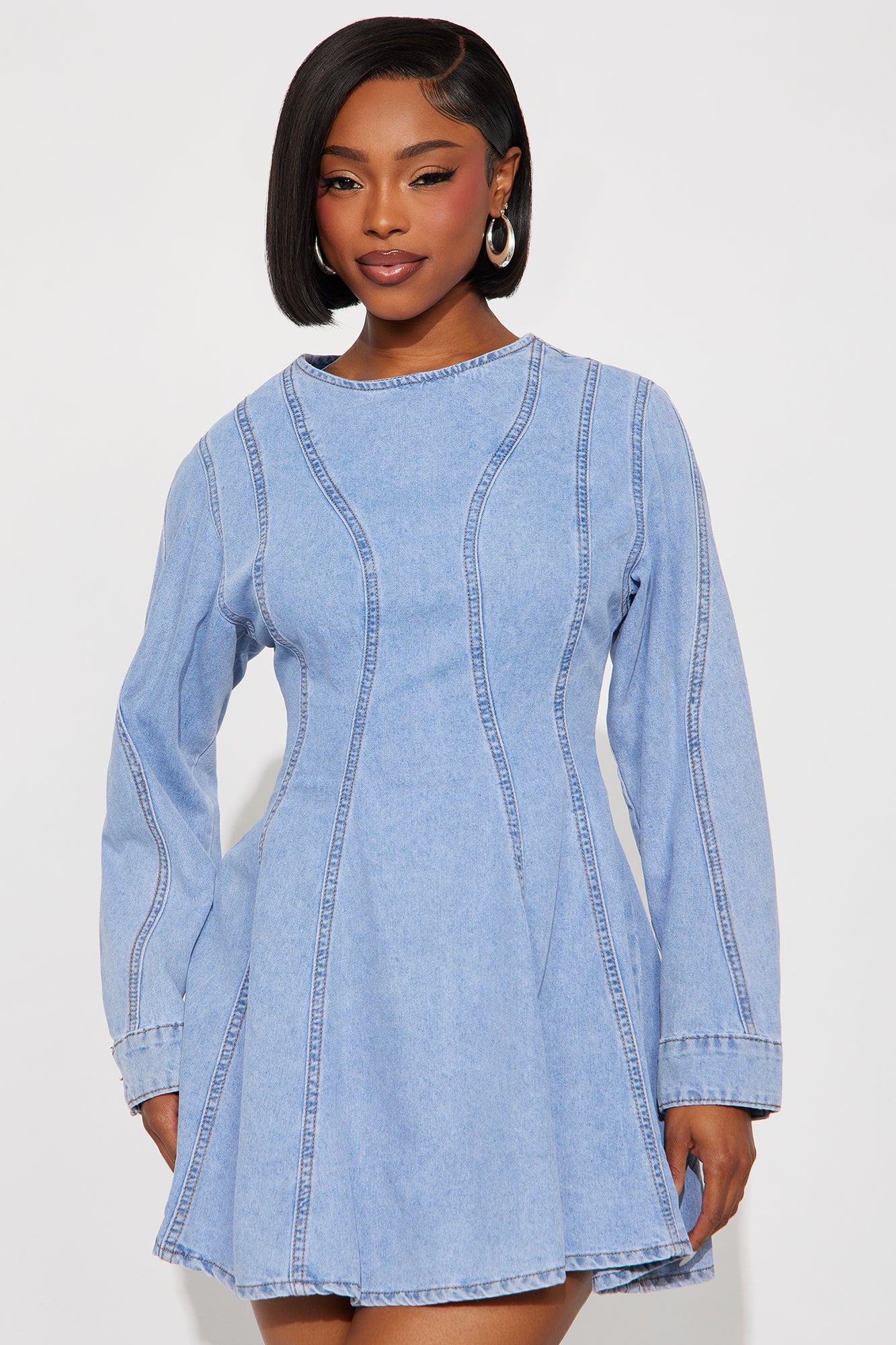 Baby Girl Pleated Denim Mini Dress - Denim