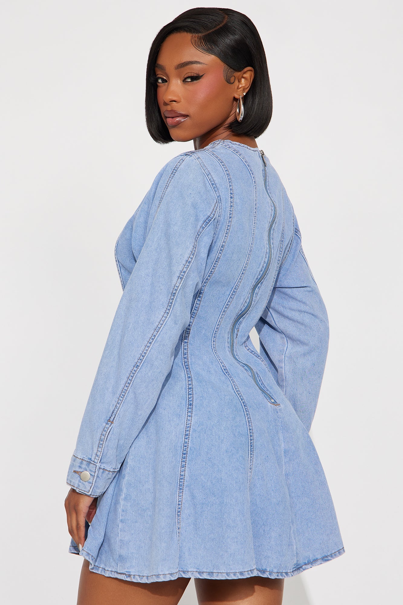 Baby Girl Pleated Denim Mini Dress - Denim