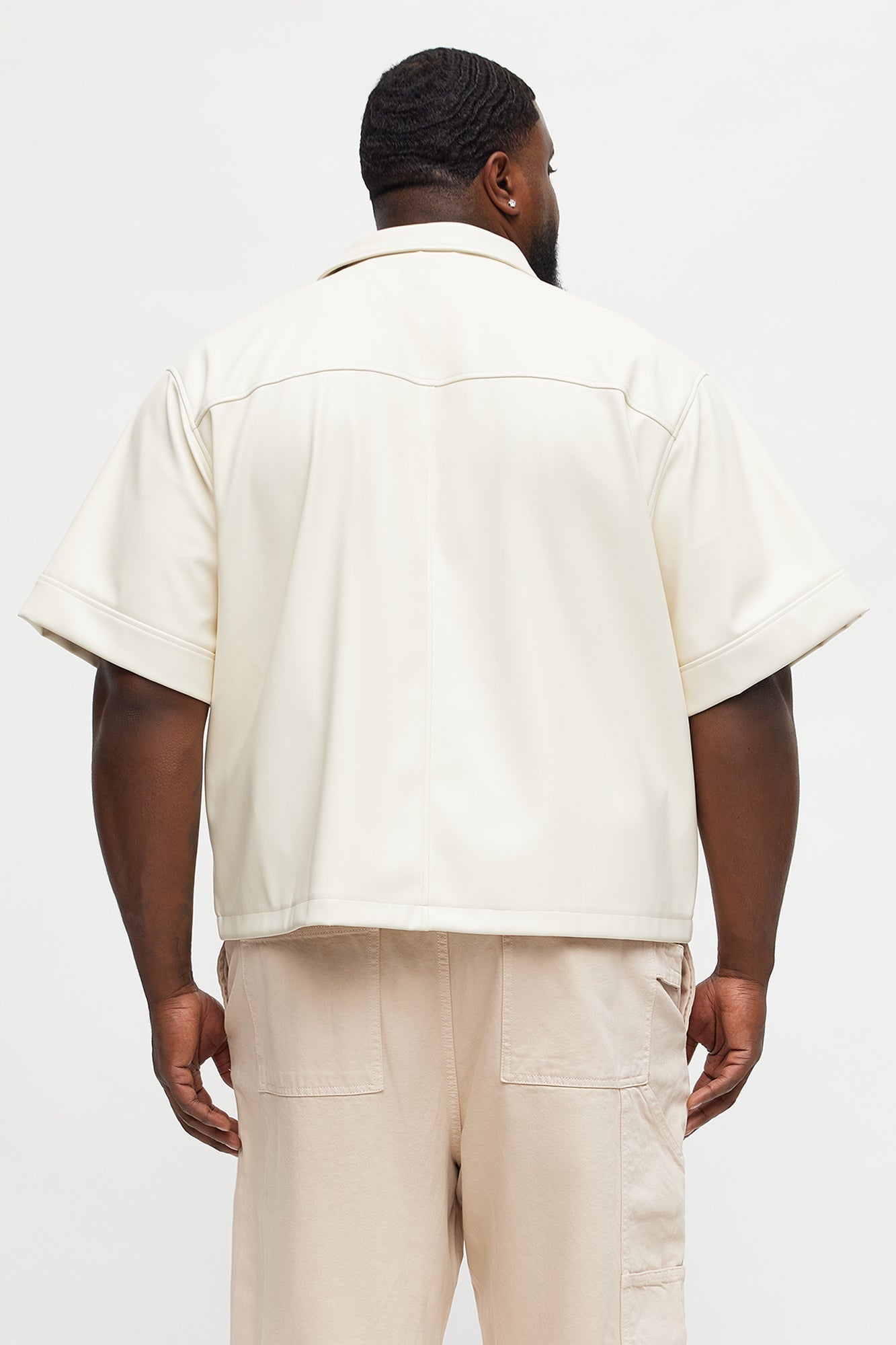 High Stepper Faux Leather Button Up Shirt - Off White