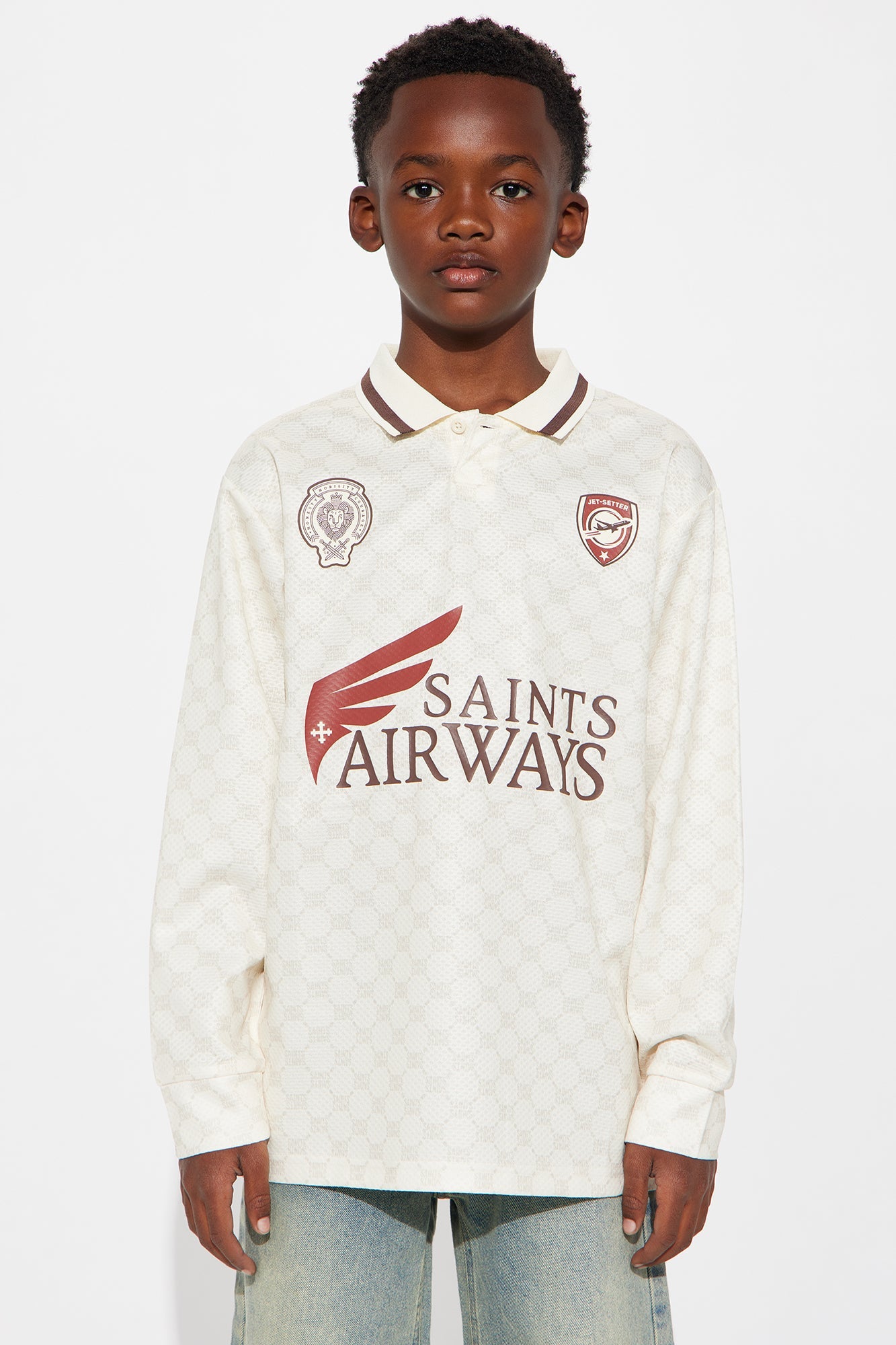 Mini Saints Airways Long Sleeve Jersey Polo - Ivory