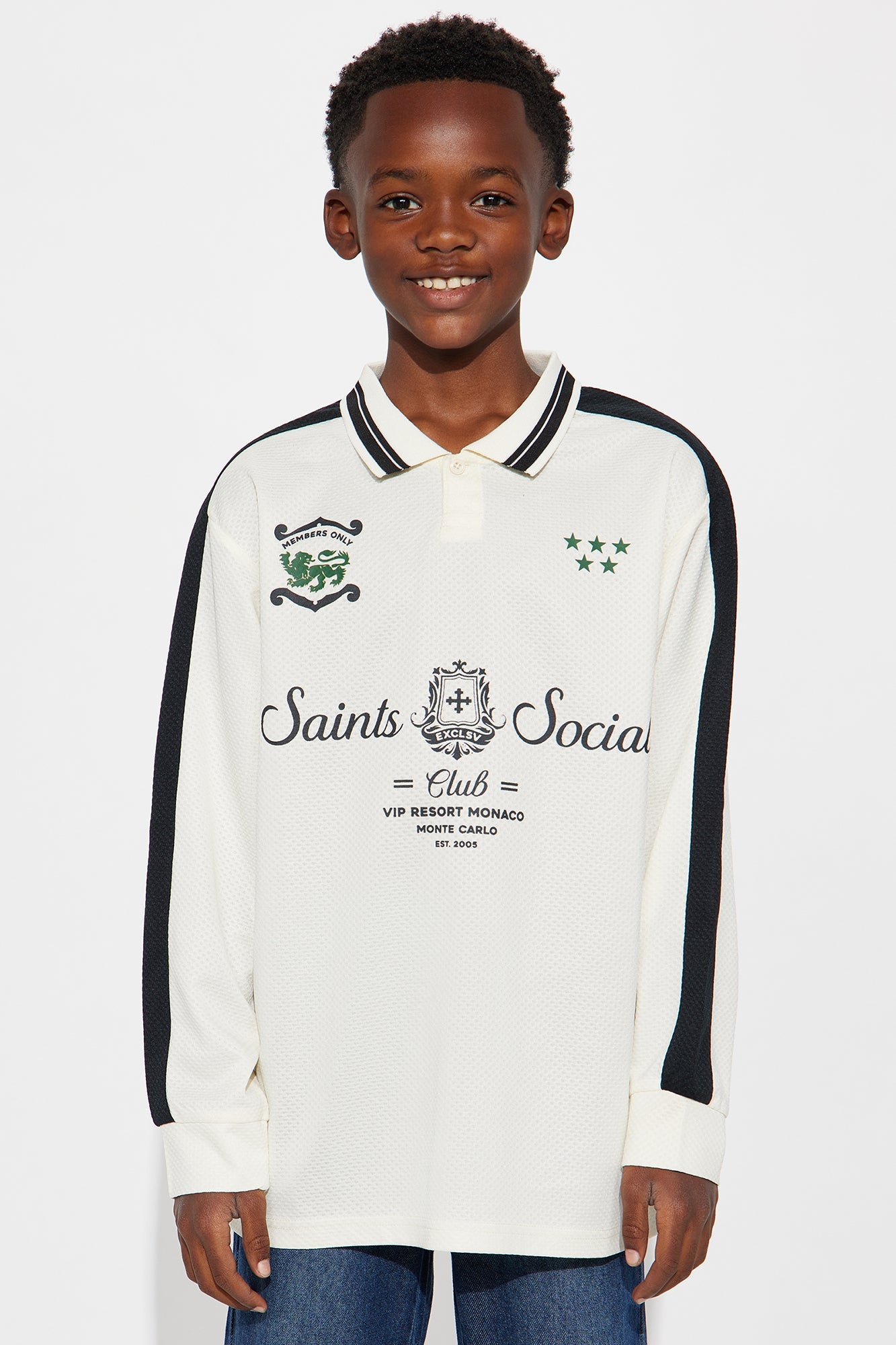 Mini Saints Social Long Sleeve Jersey Polo - Ivory