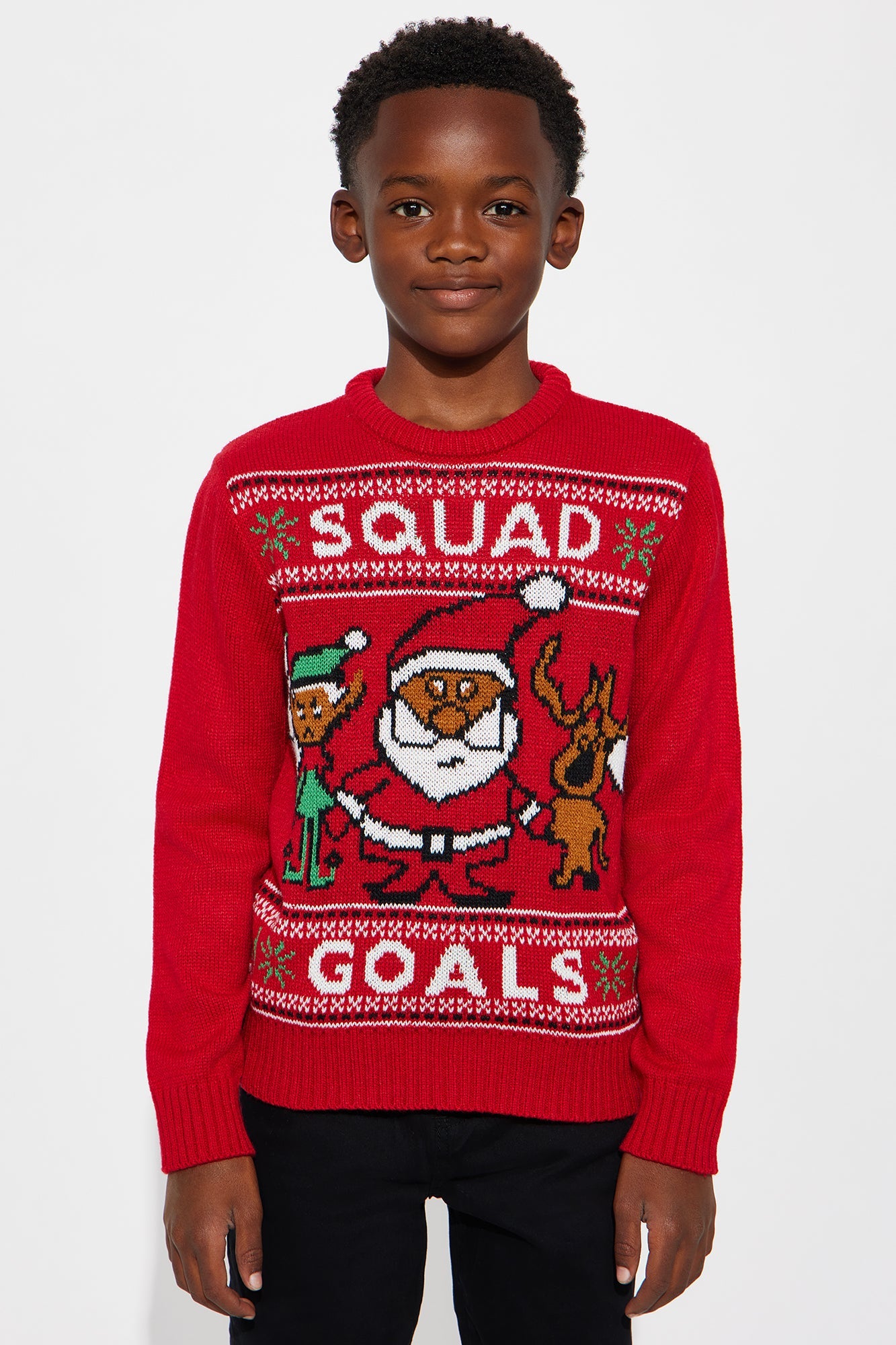 Mini Santa Squad Goals Sweater - Red/combo