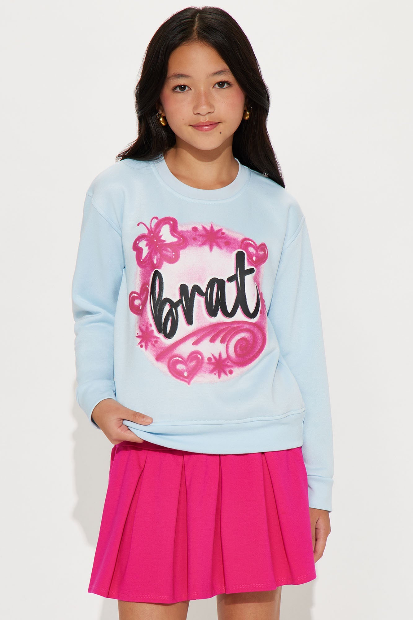 Mini Brat Airbrush Crew Neck Sweatshirt - Light Blue