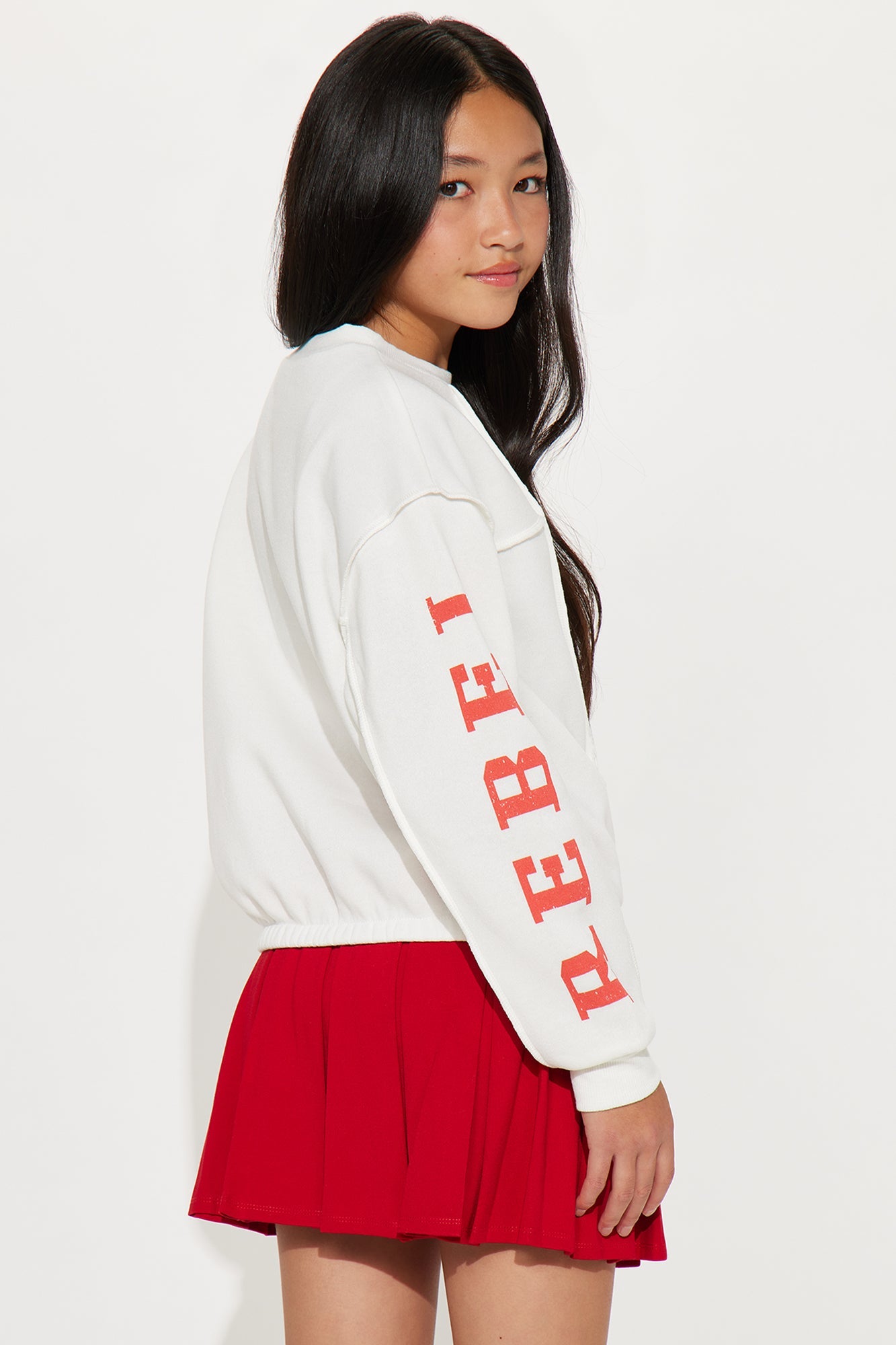 Mini Rebel Paneled Crew Neck Sweatshirt - Ivory