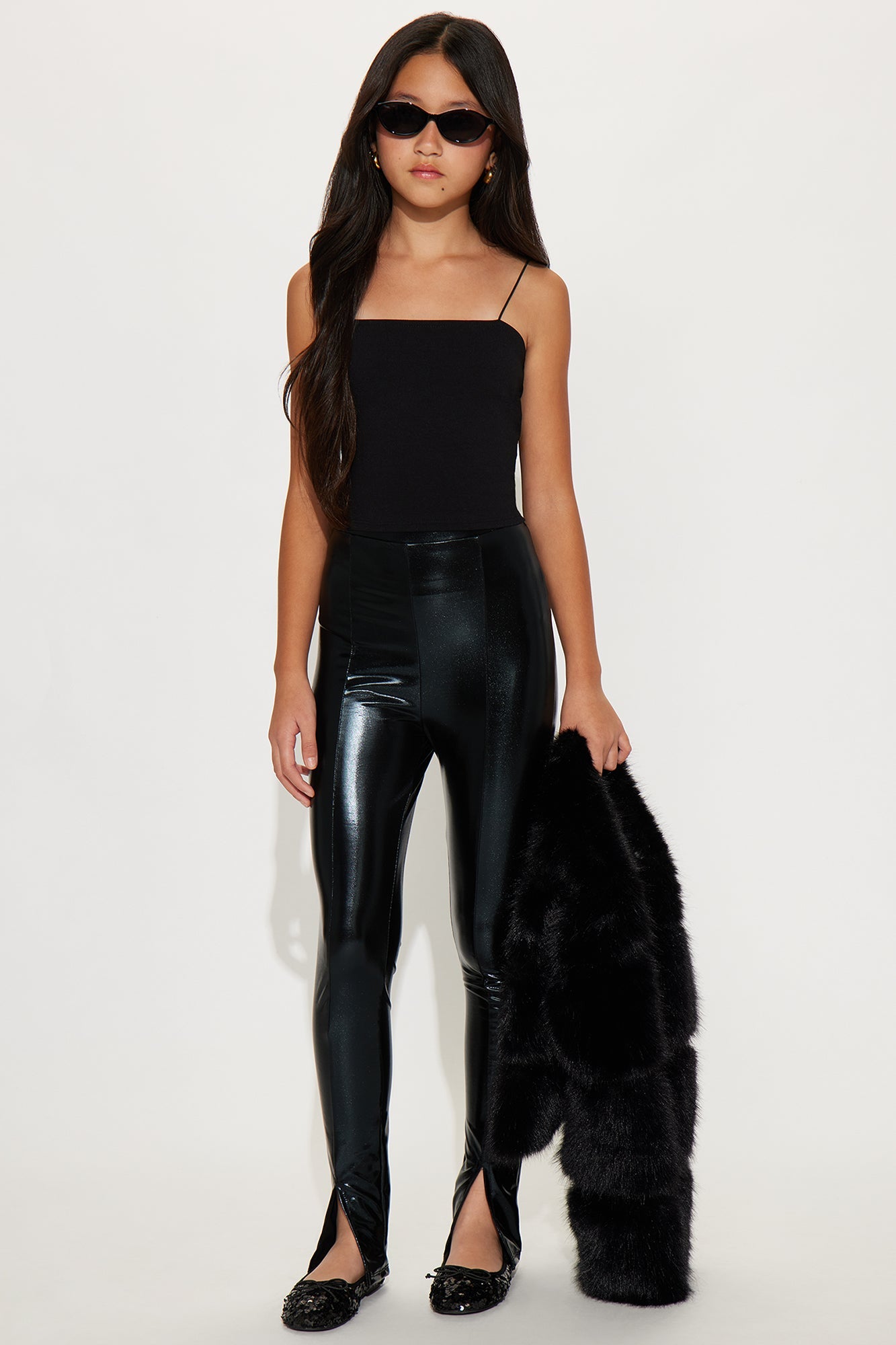 Mini Sleek Surprise Faux Leather Legging - Black
