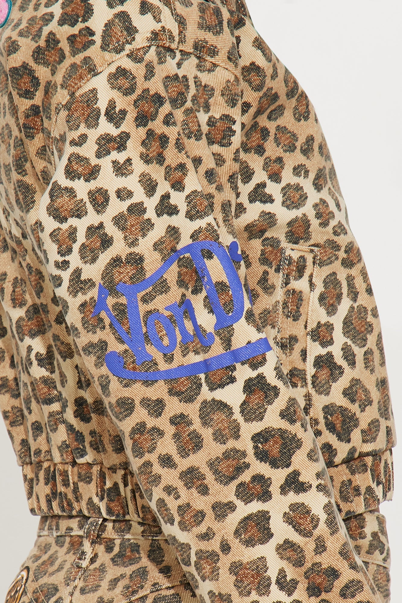 Mini Von Dutch Leopard Denim Bomber Jacket - Brown/combo