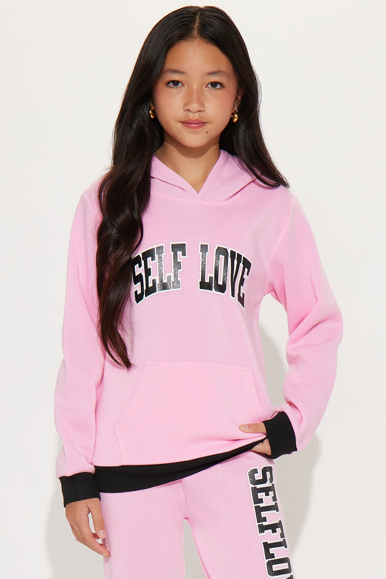 Mini Choosing Self Love Hoodie And Pant Set - Pink