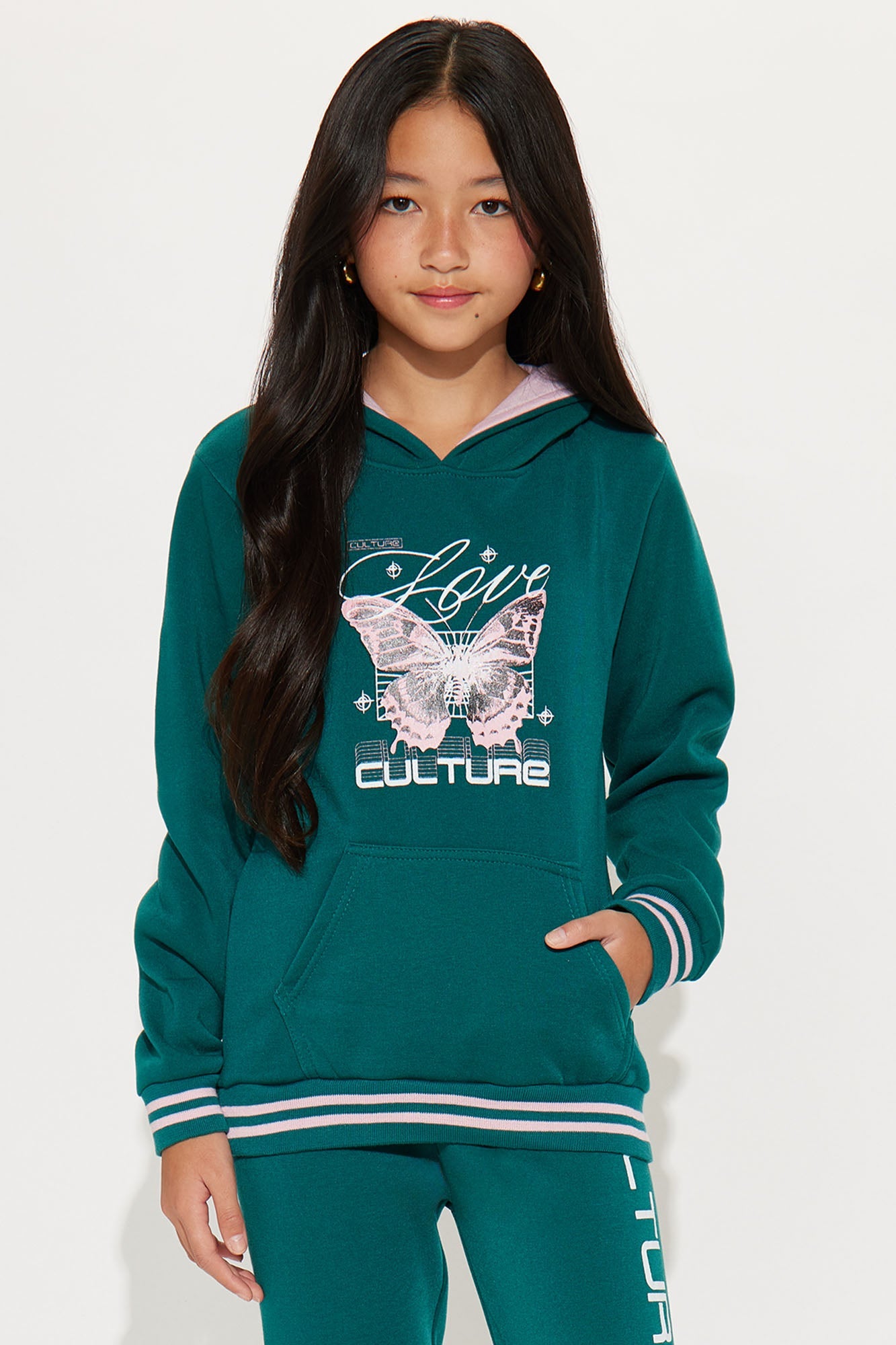 Mini Love Culture Hoodie And Pant Set - Hunter
