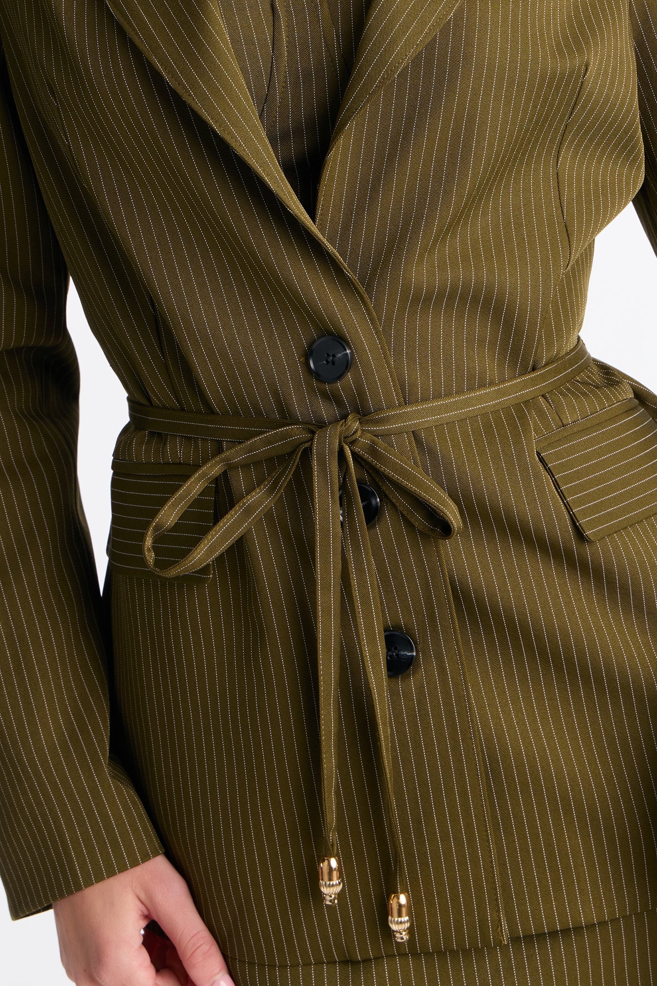 Piper Pinstripe Blazer & Midi Dress Set - Olive