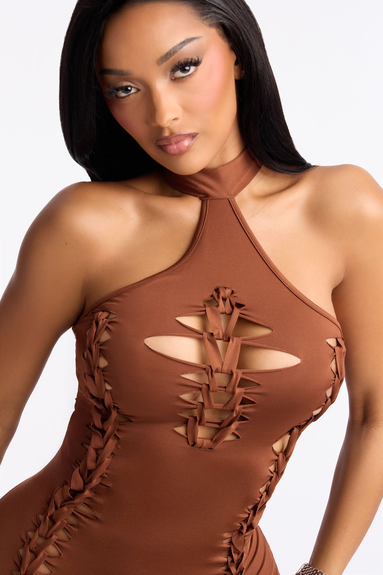 Keep It Smooth Suede Cut Romper Bodystocking - Chocolate