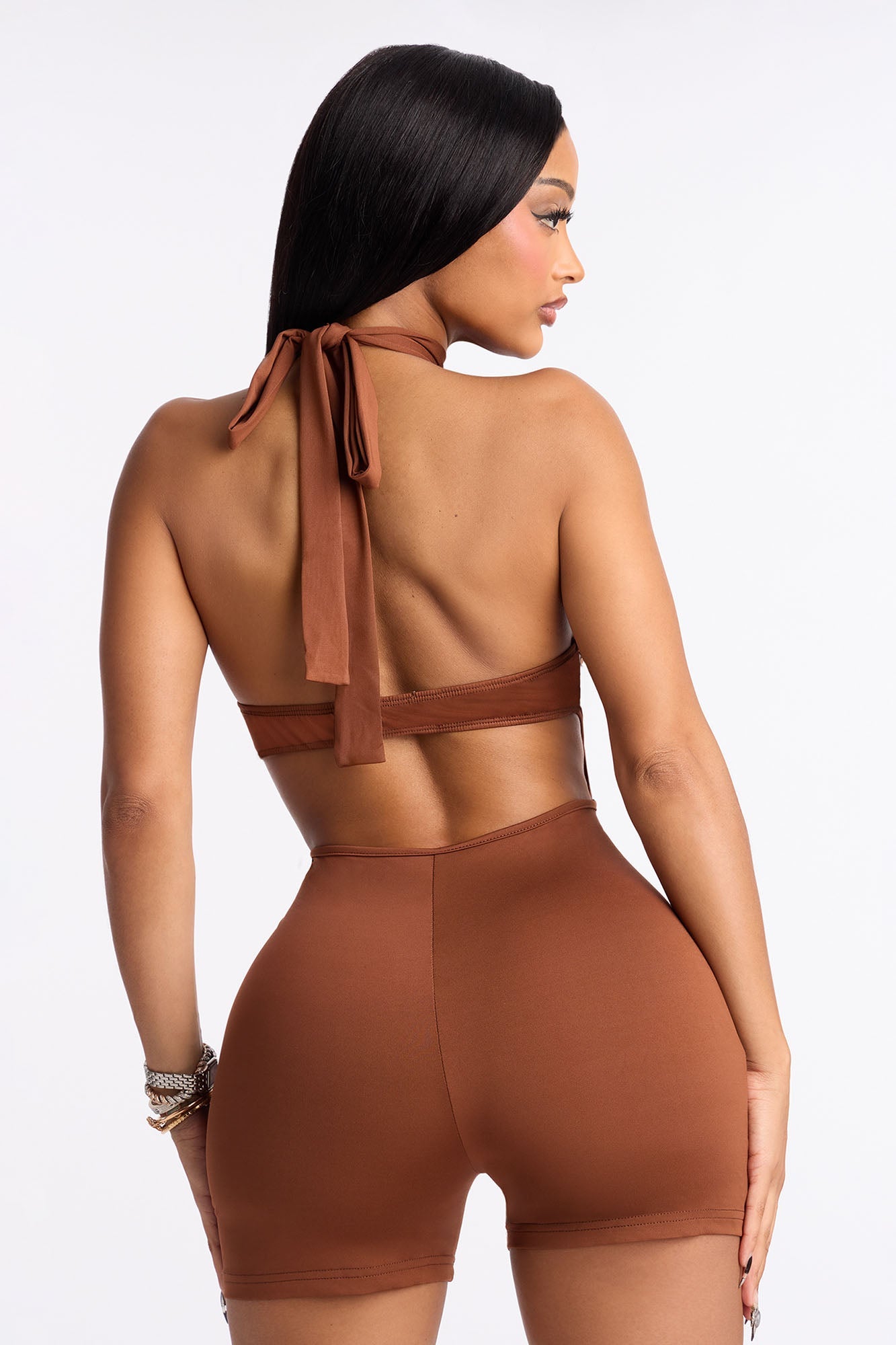 Keep It Smooth Suede Cut Romper Bodystocking - Chocolate