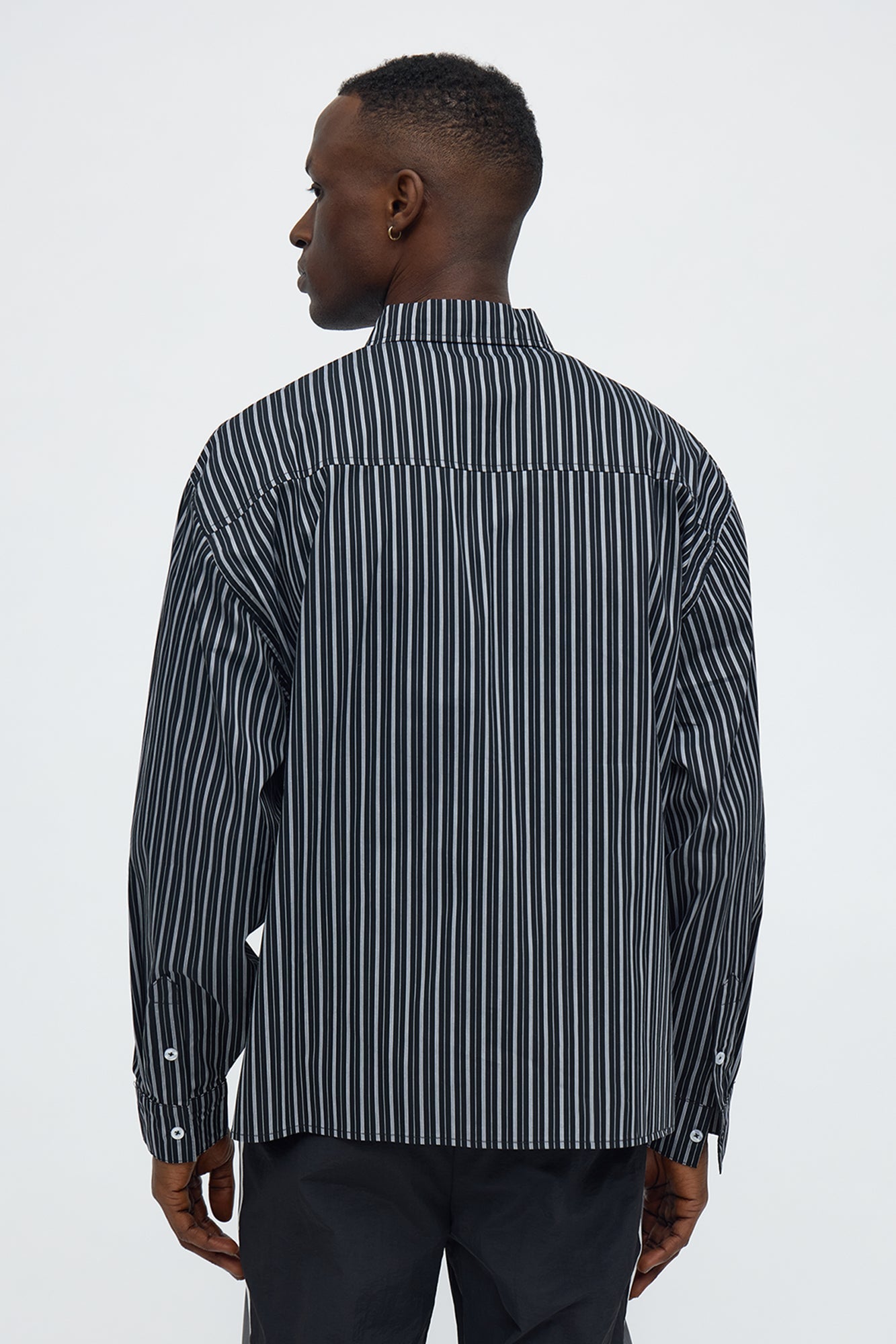 Cropped Pin Stripe Saint Button Up Shirt - Black