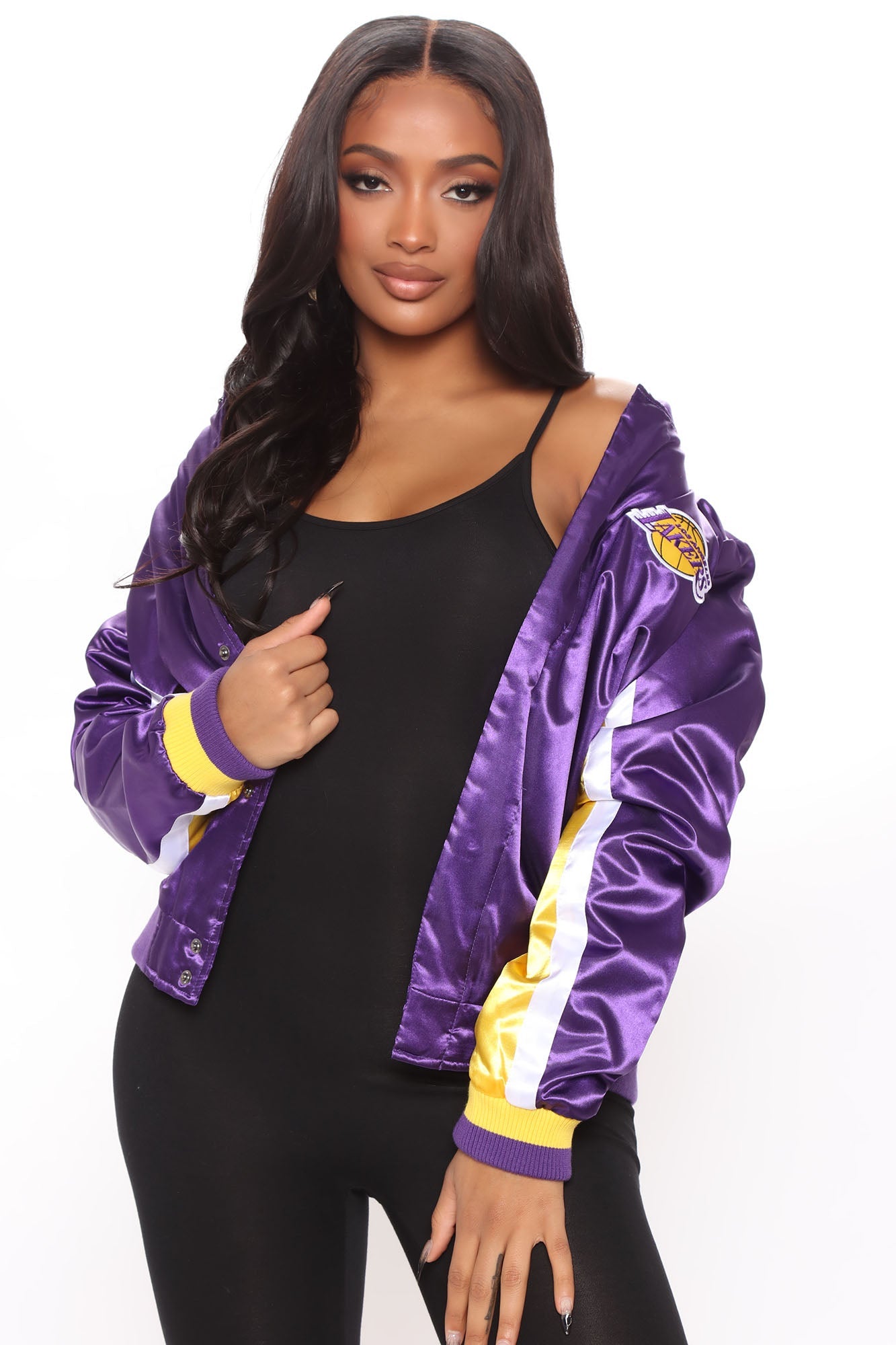 NBA Lakers Courtside Satin Bomber - Purple/combo
