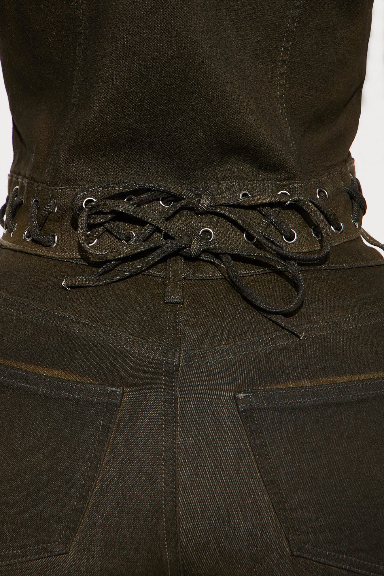 Take Notes Lace Up Stretch Denim Jacket - Olive