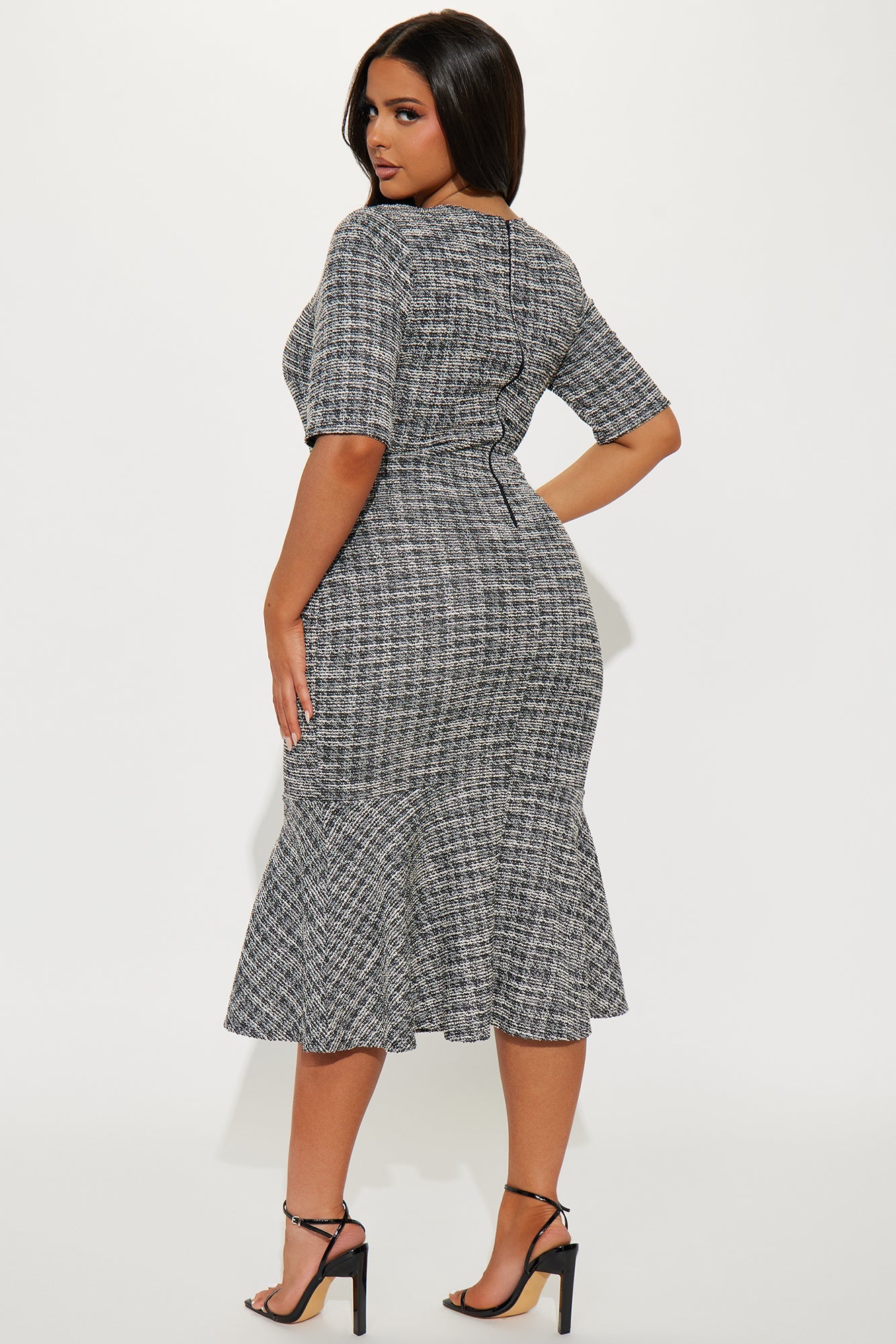 Cara Stretch Tweed Midi Dress - Black