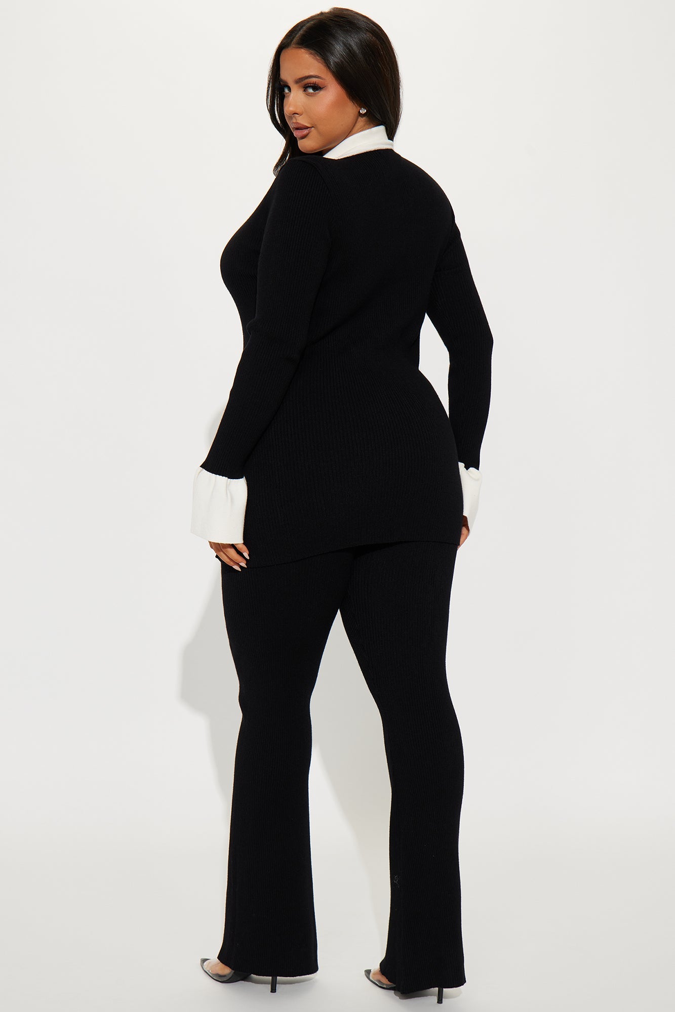 Always Important Button Up Sweater Pant Set - Black