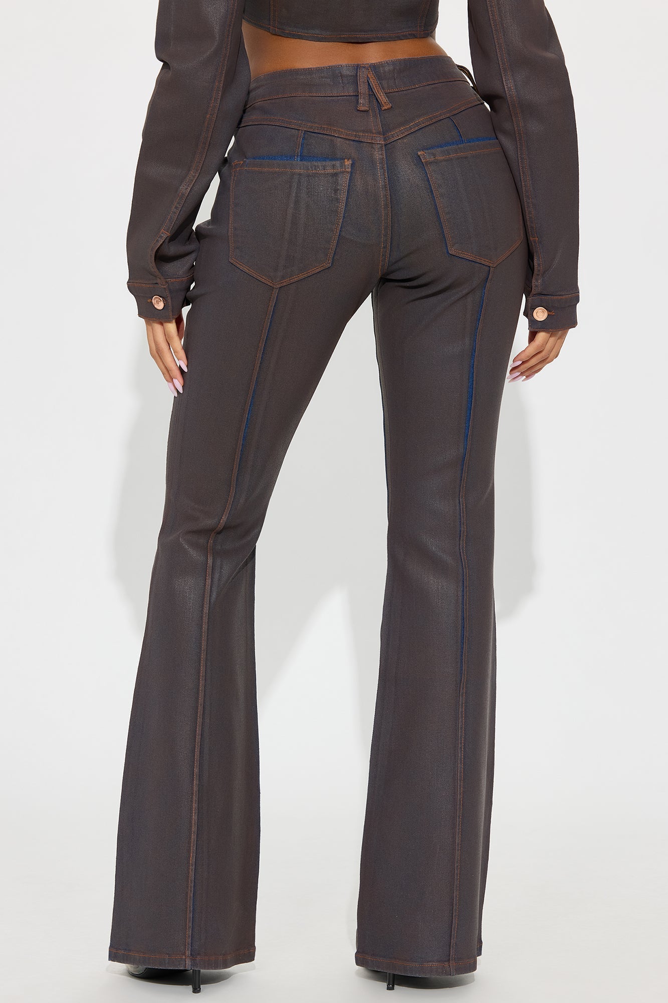 Pinegrove Coated Stretch Flare Jeans - Brown
