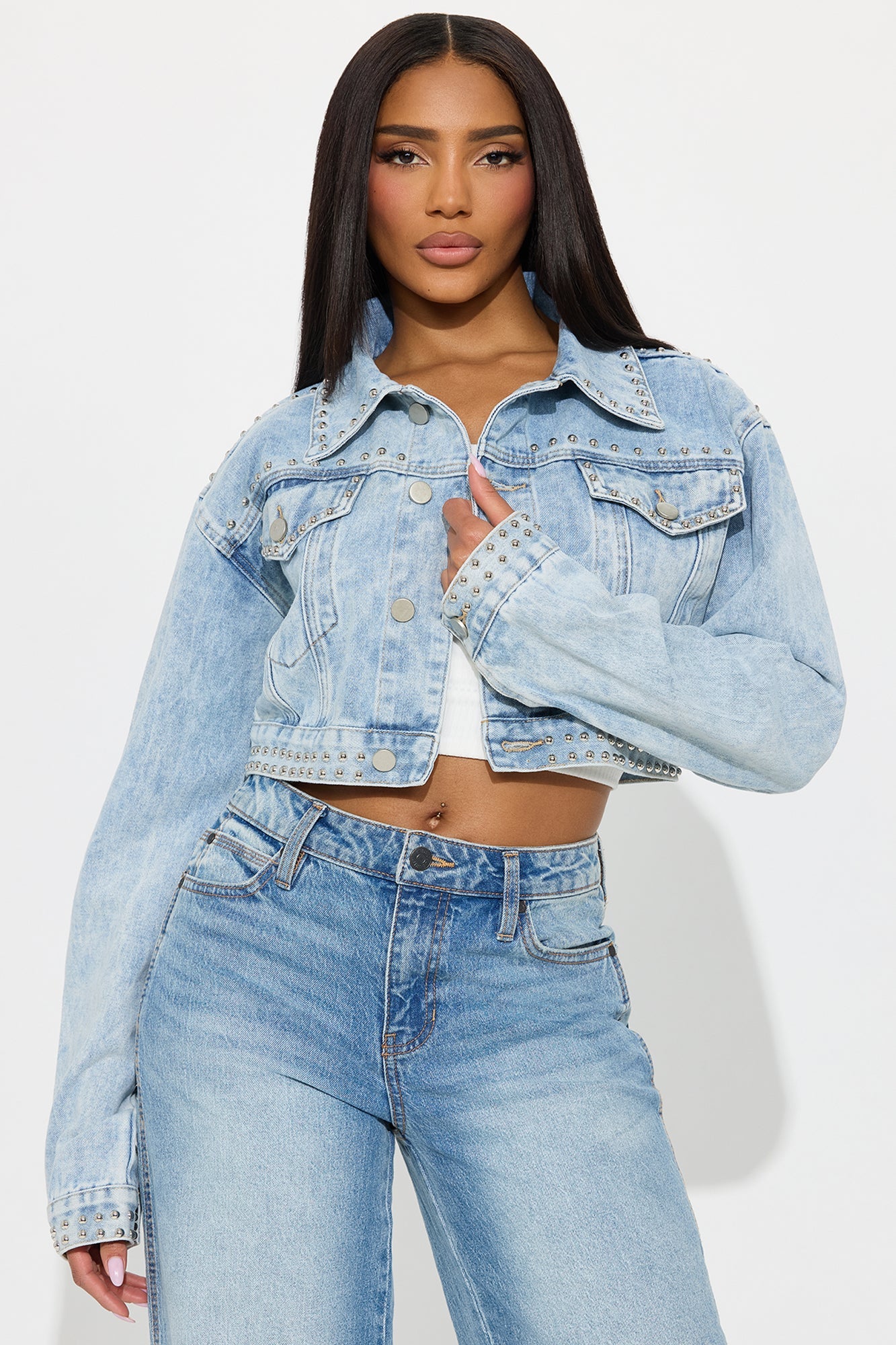 City Of Studs Denim Jacket - Light Wash