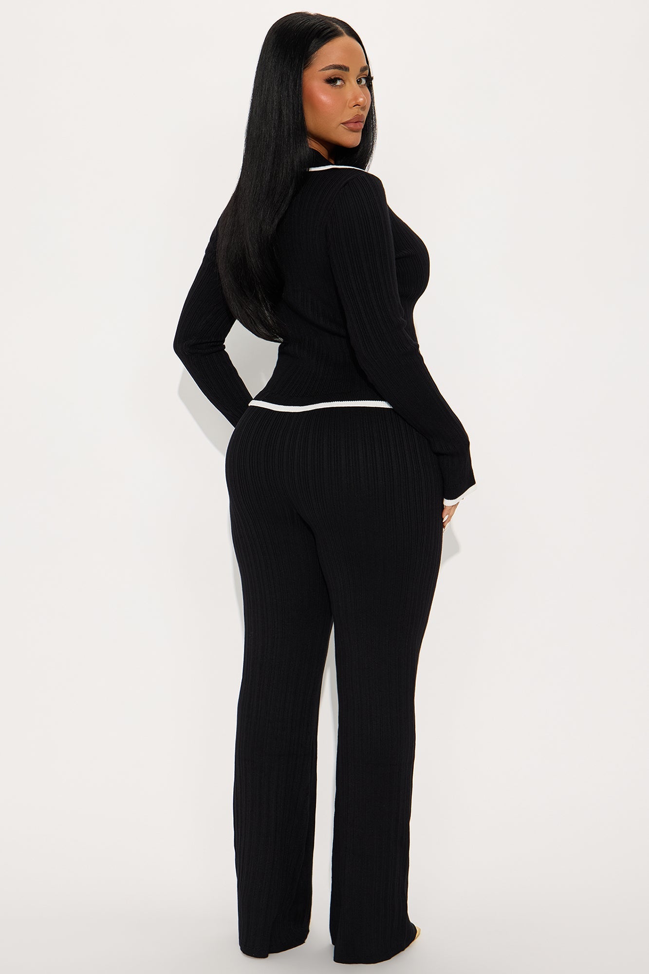 Macy Sweater Knit Flare Pant Set - Black