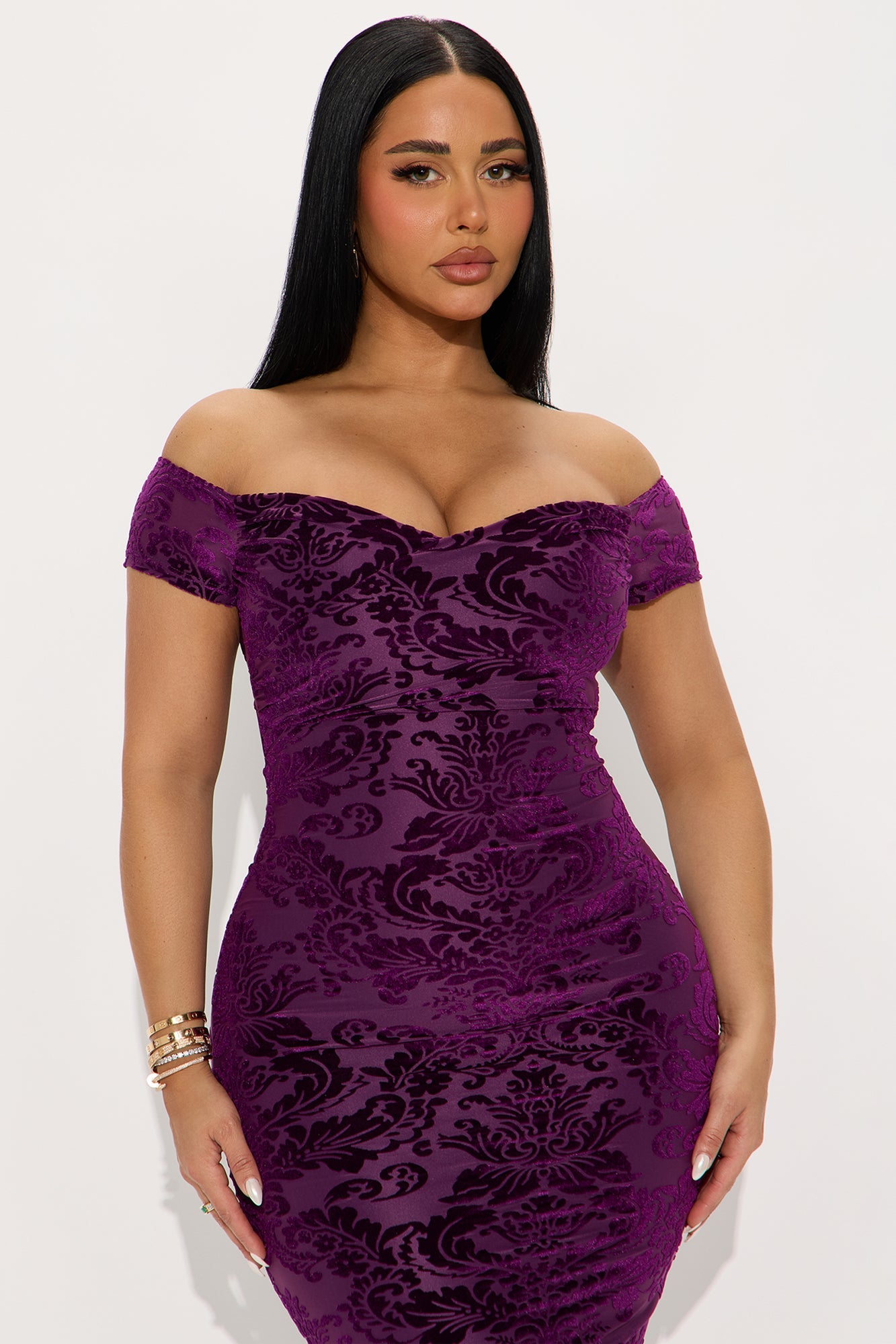 Marissa Velvet Midi Dress - Plum