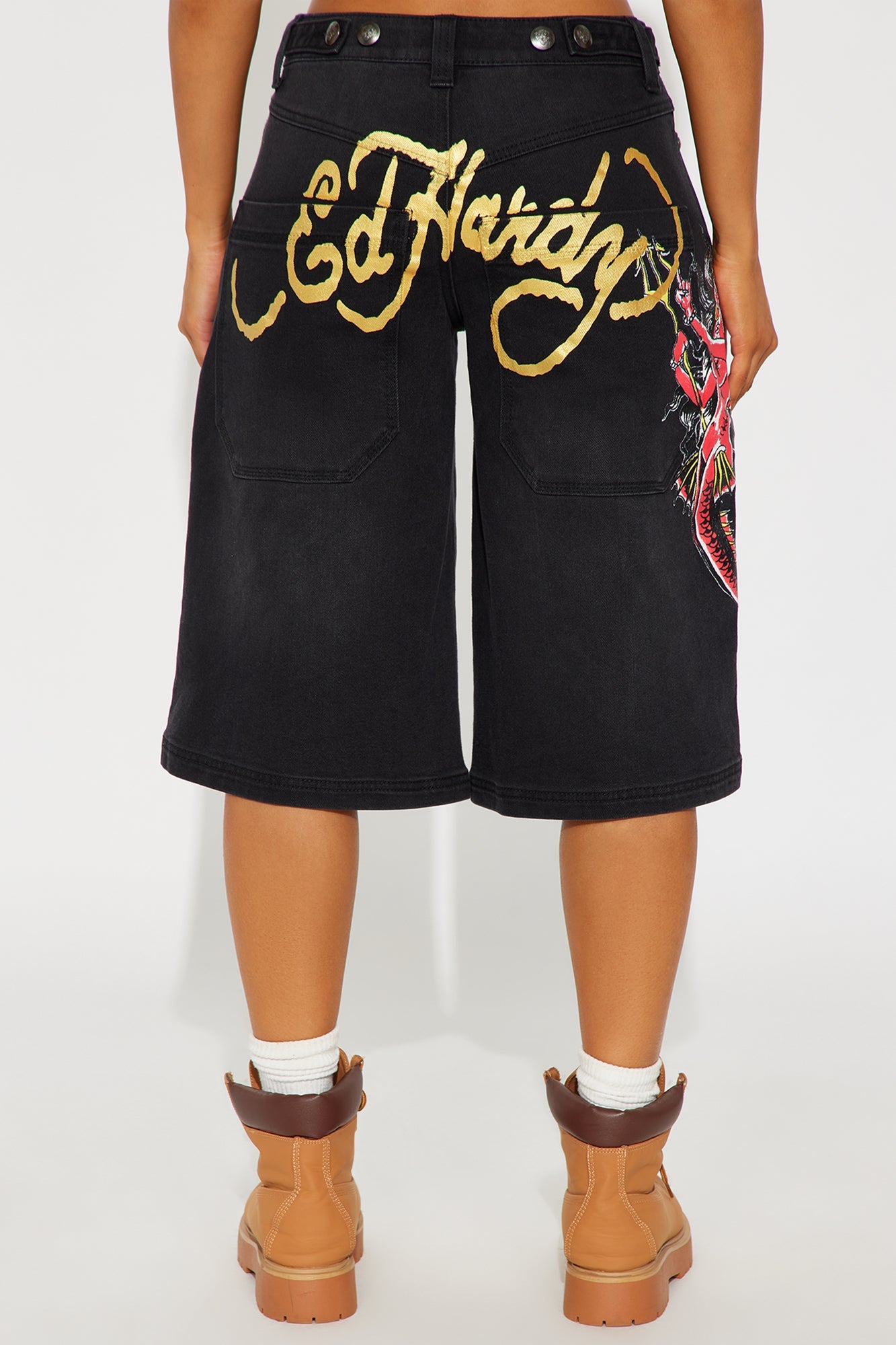 Ed Hardy Devil Mermaid Denim Jorts - Dark Grey