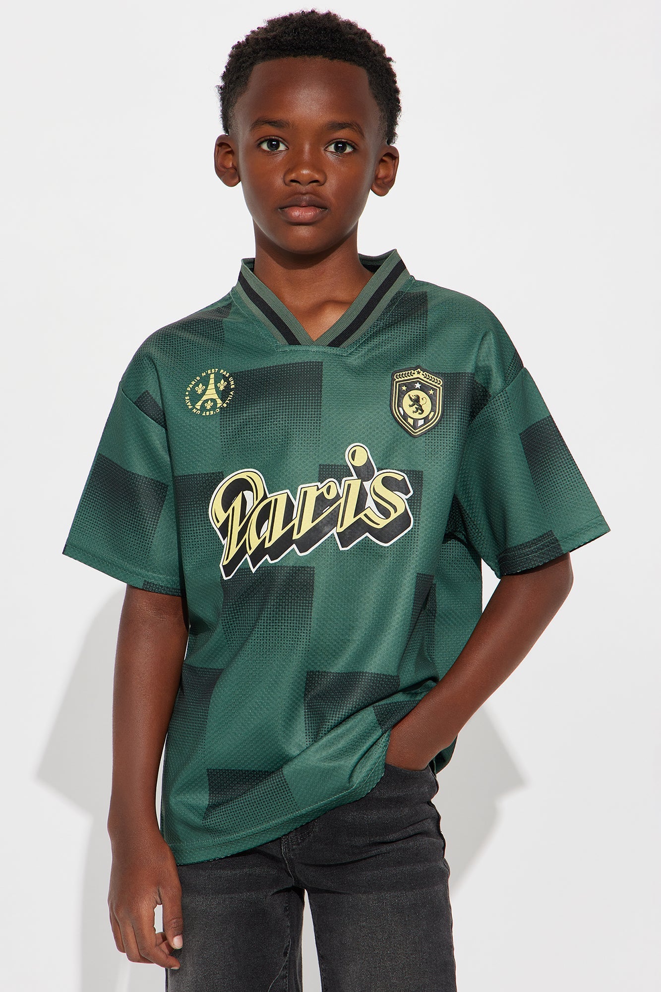 Mini Checkered Paris Short Sleeve Soccer Jersey - Green/combo