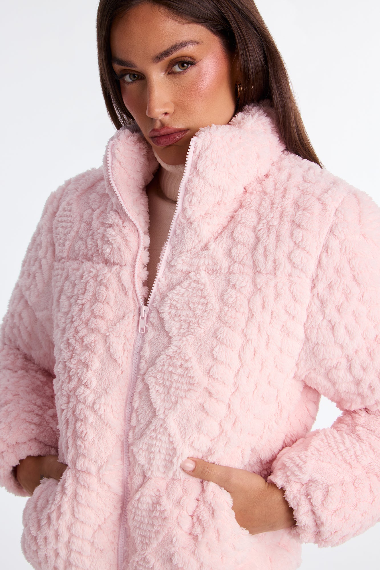 Cozy Dreams Sherpa Puffer Jacket - Light Pink