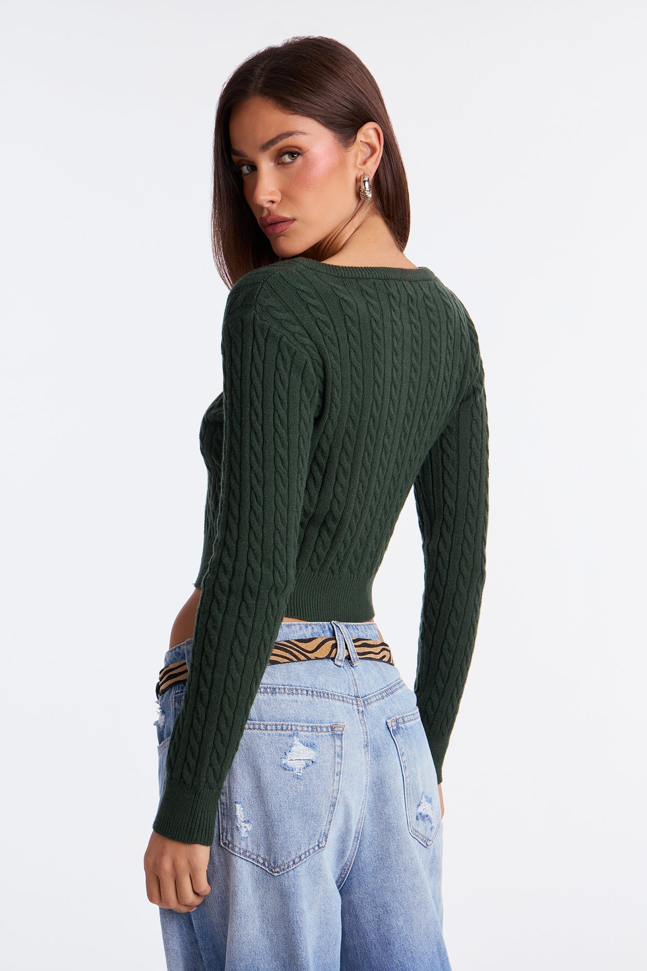 Elowen Cable Knit Cardigan - Hunter Green