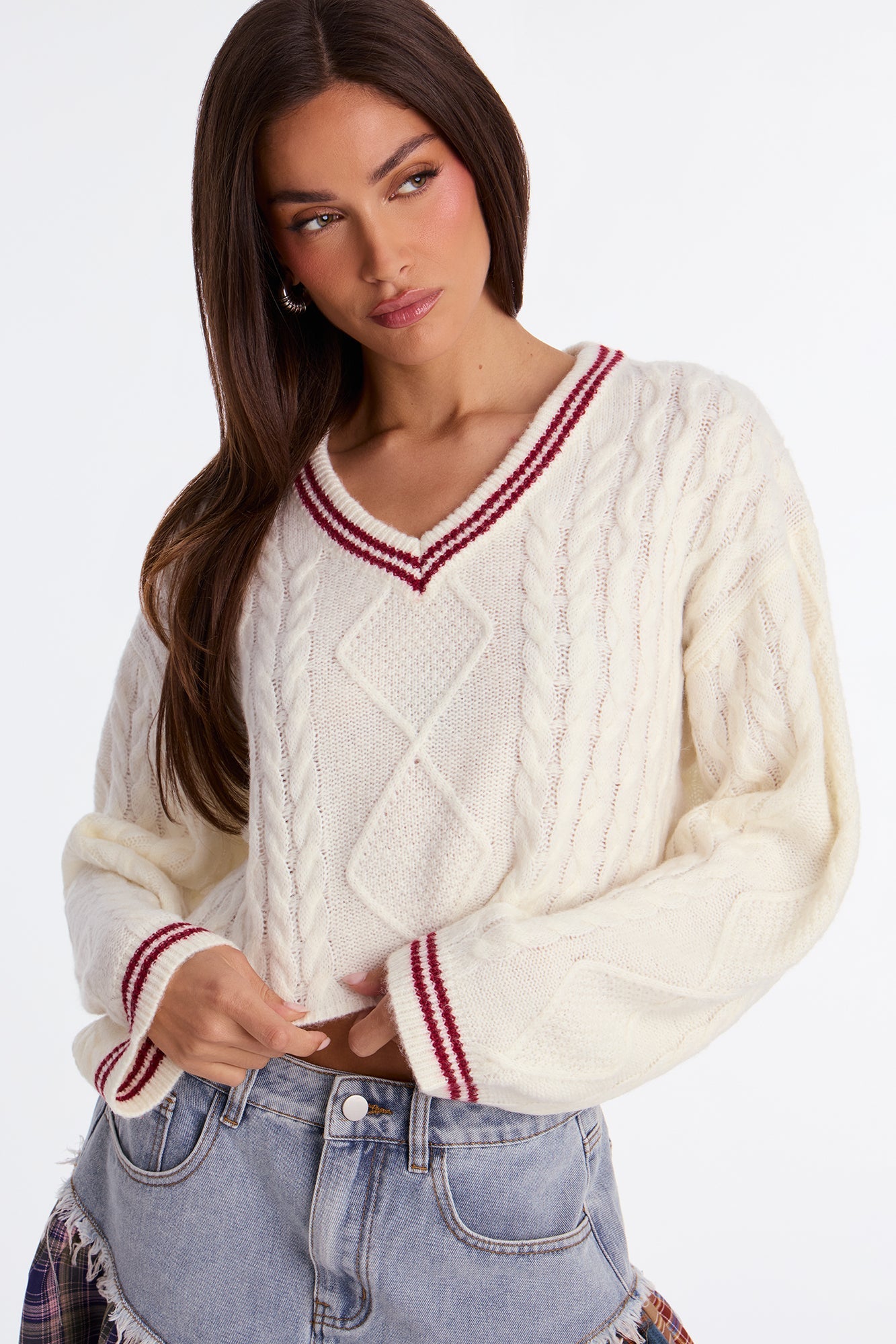 Sun Coast Cable Knit Sweater Top - White/combo