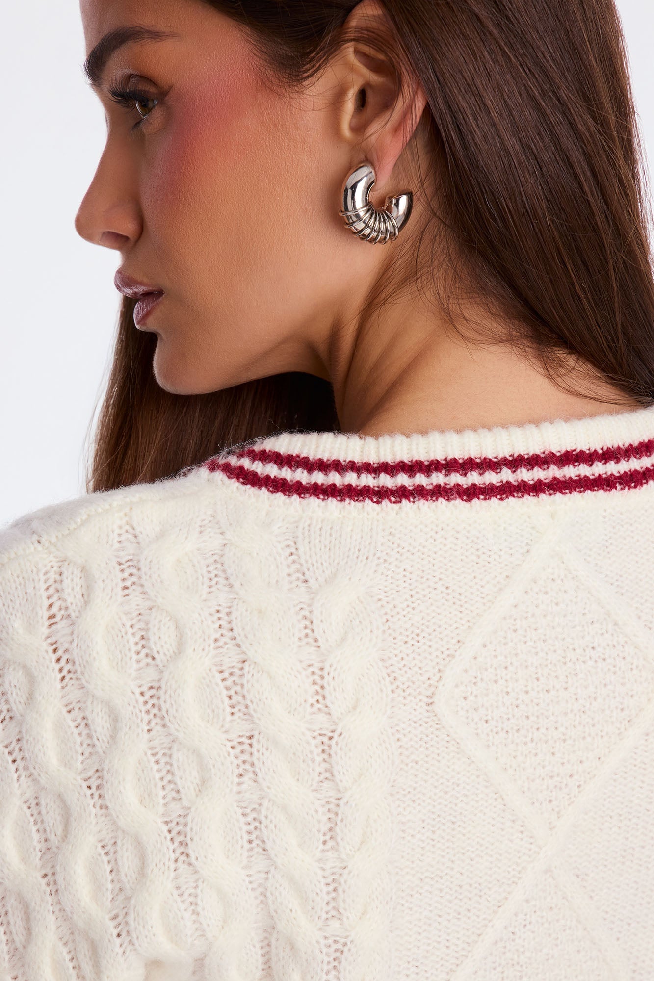 Sun Coast Cable Knit Sweater Top - White/combo