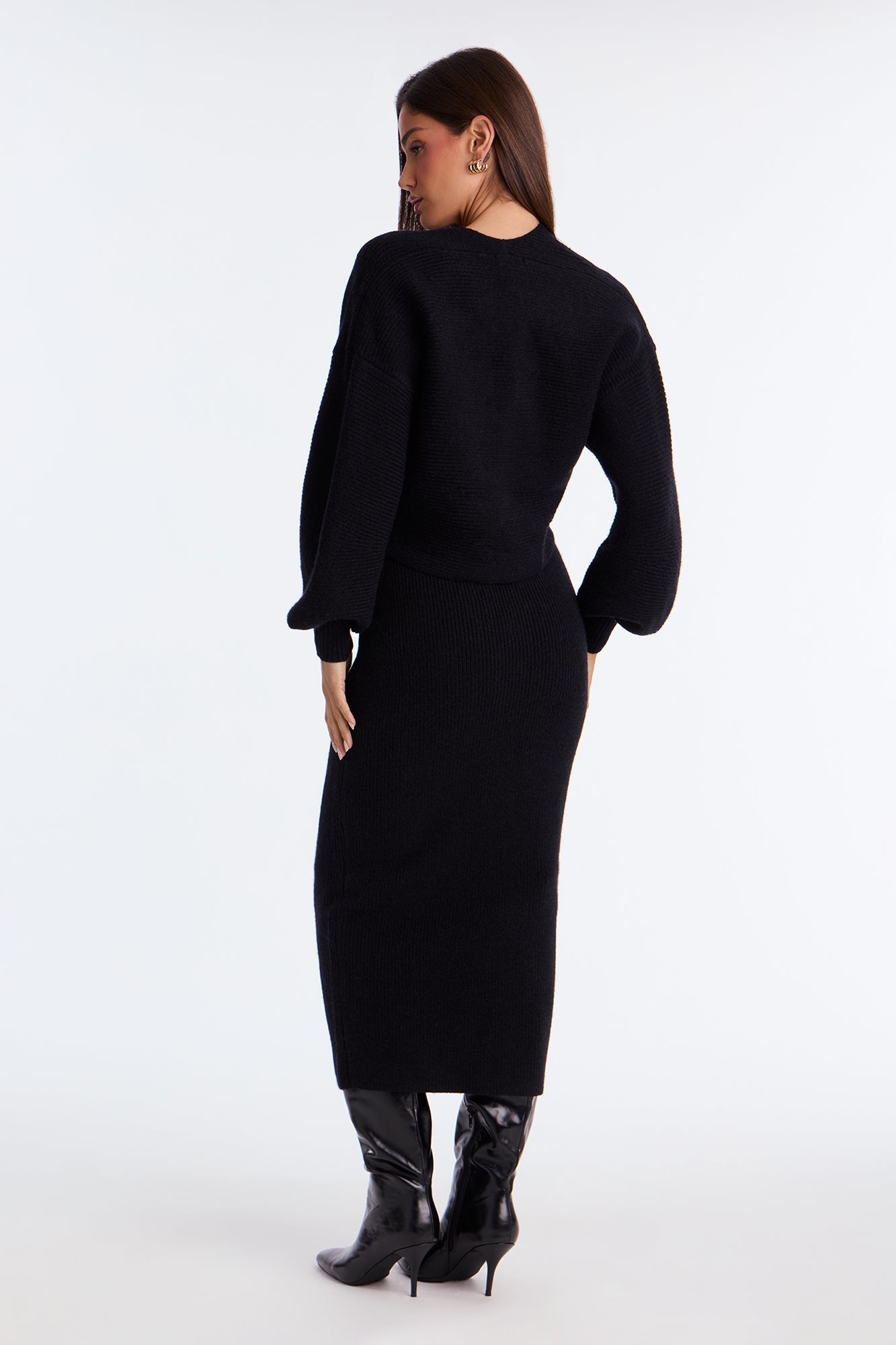 Isla Sweater Cardigan Skirt Set - Black