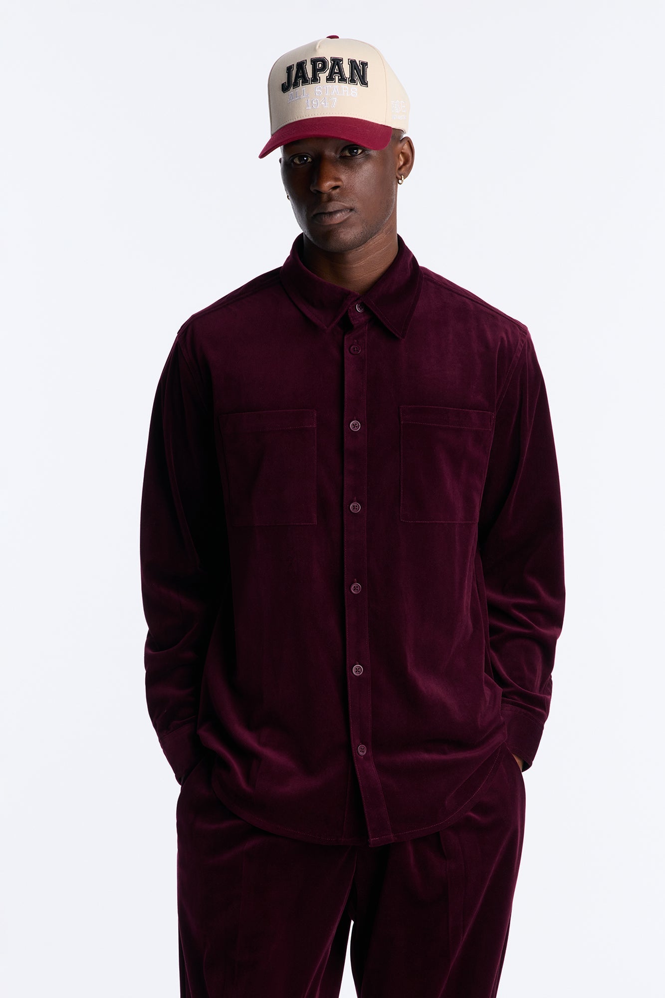 Relaxed Lincoln Park Textured Button Up Shirt - Burgundy
