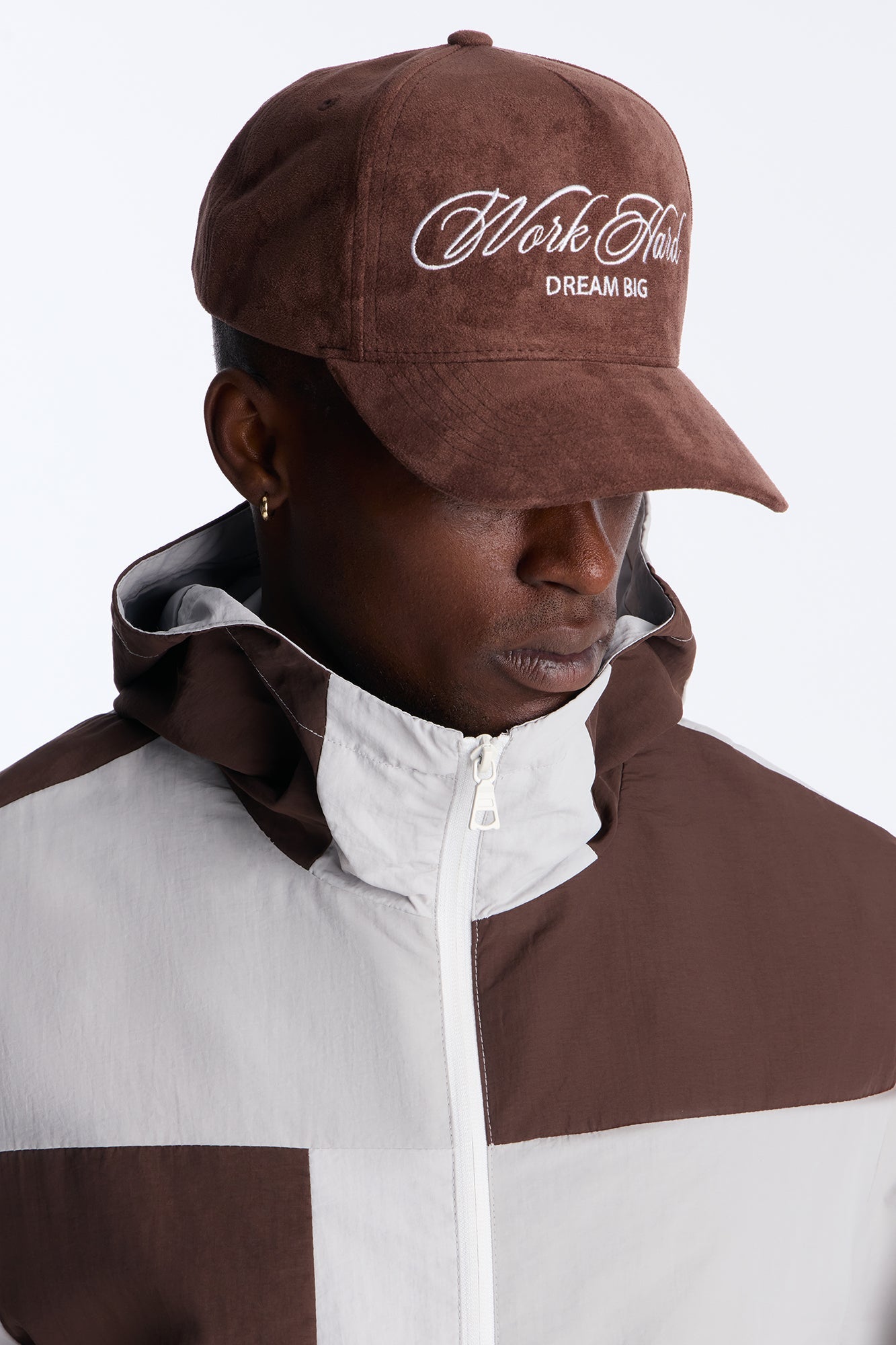 Relaxed Axel Color Block Funnel Neck Hooded Tech Jacket - Brown