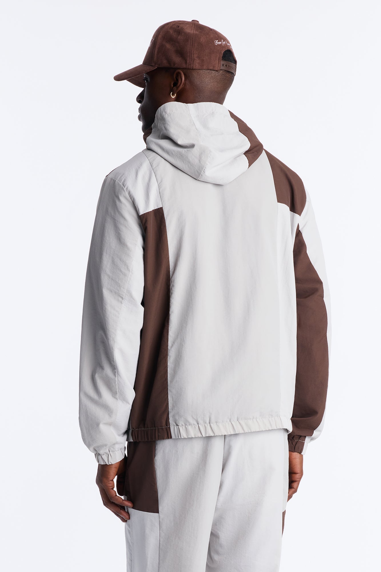 Relaxed Axel Color Block Funnel Neck Hooded Tech Jacket - Brown