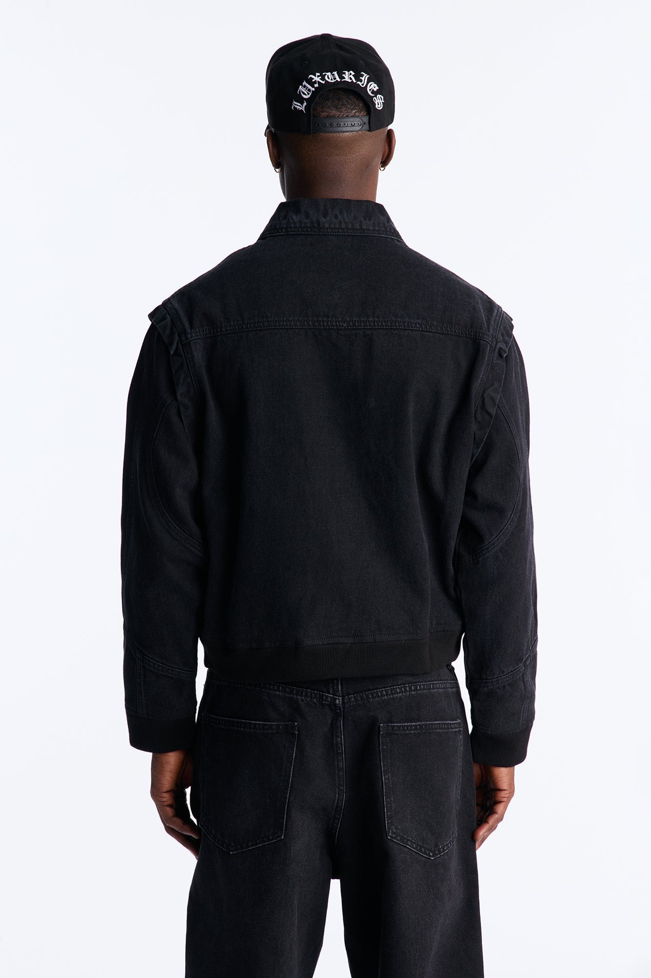 Paneled Denim Bomber Jacket - Black Wash