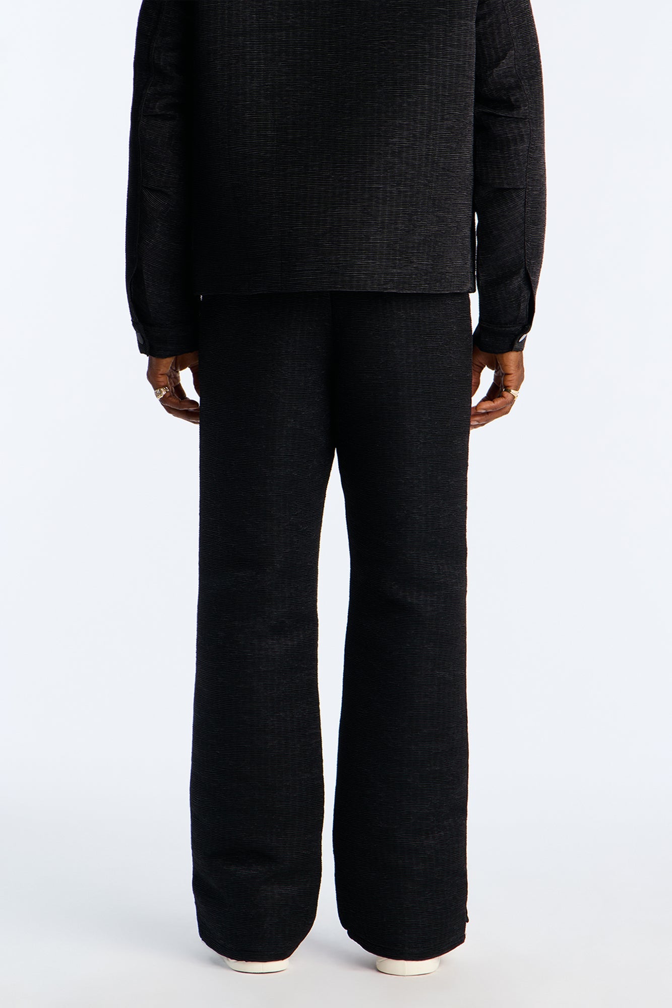 Stacked Straight Flare Textured Michael Slit Pant - Black
