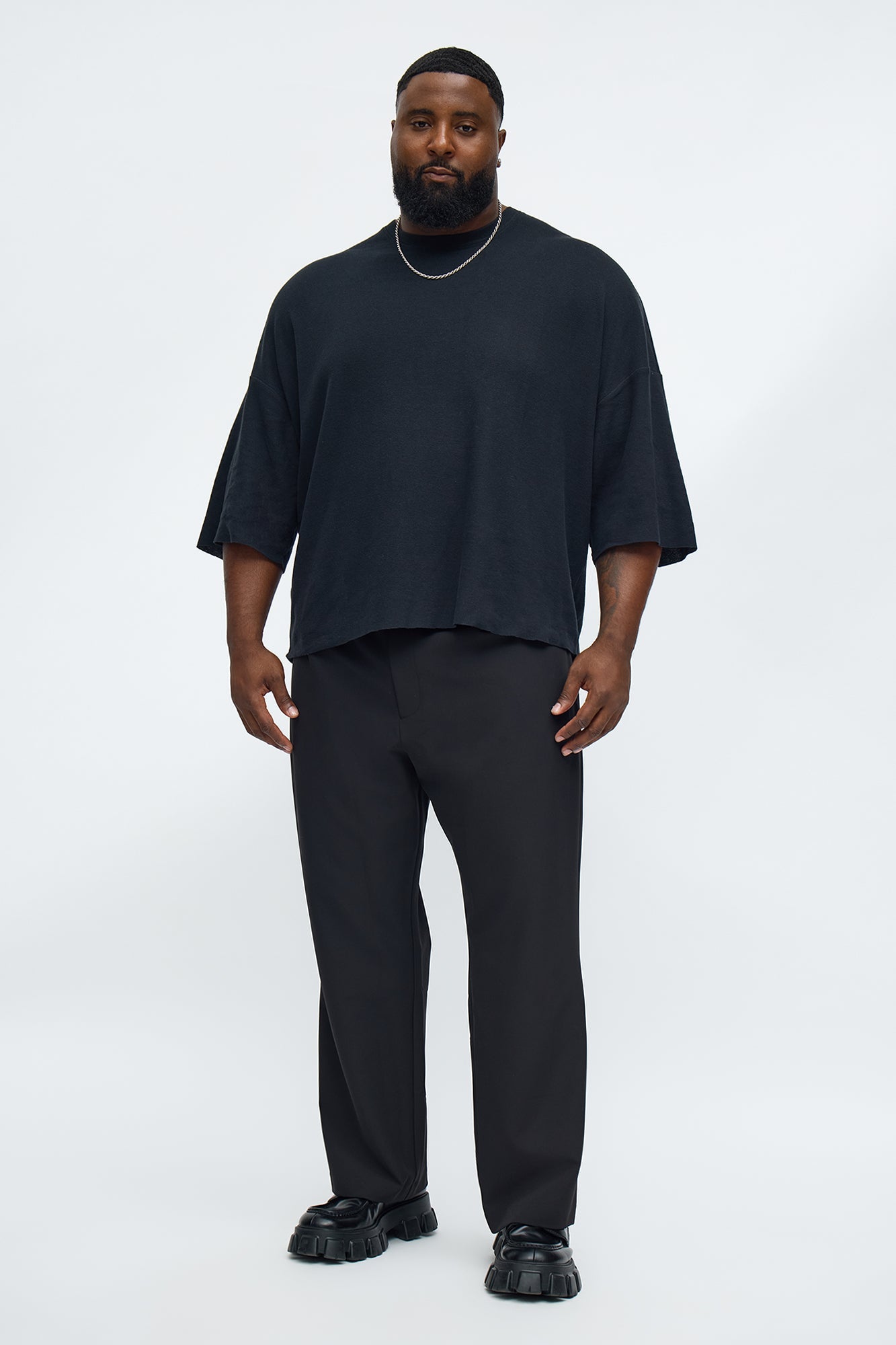 Relaxed Knit Crew Tee - Black