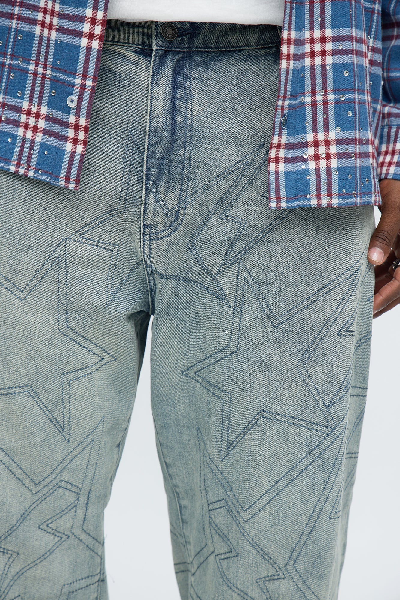 Baggy All Star Embroidered Jean - Vintage Blue Wash