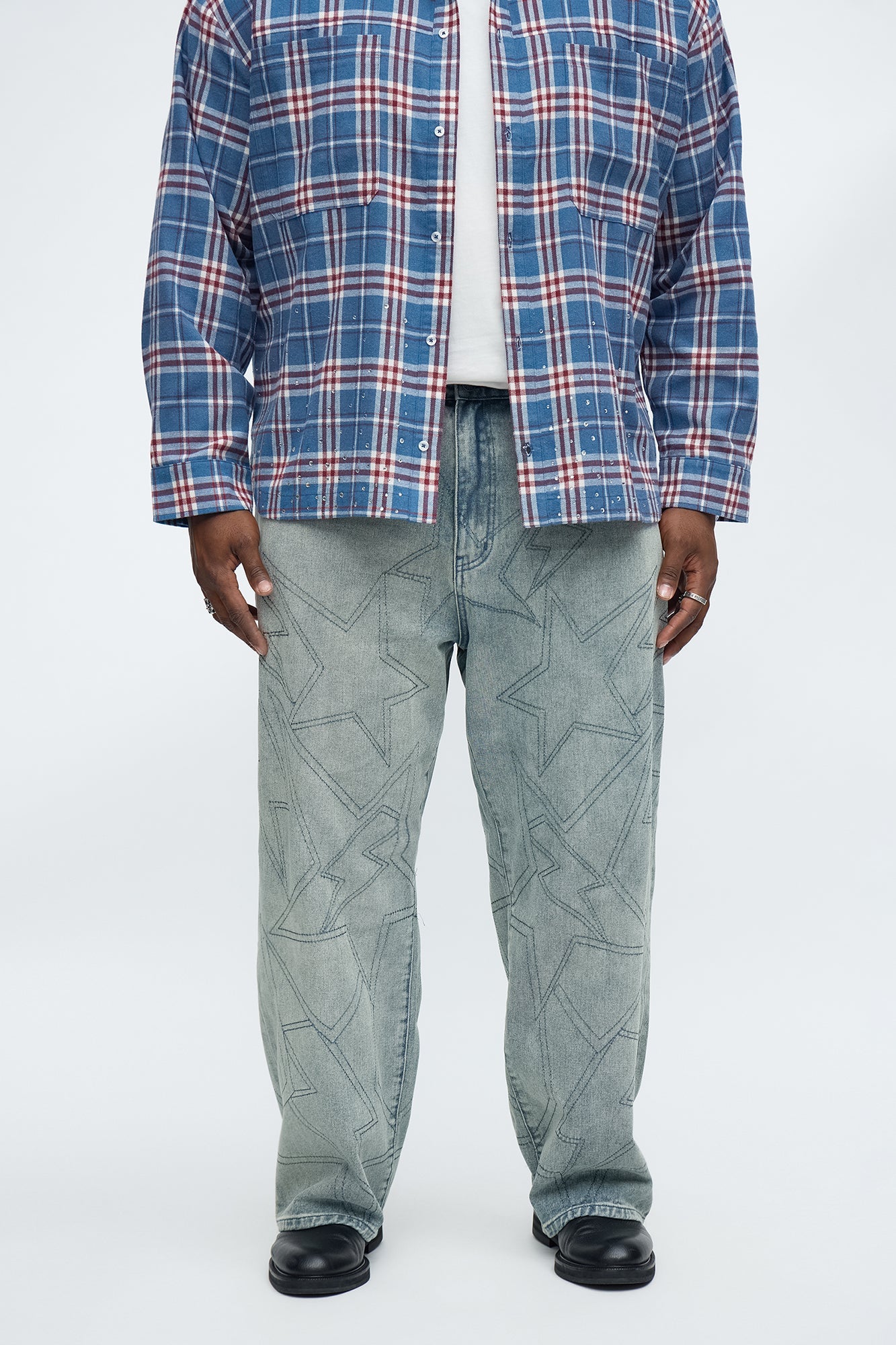 Baggy All Star Embroidered Jean - Vintage Blue Wash