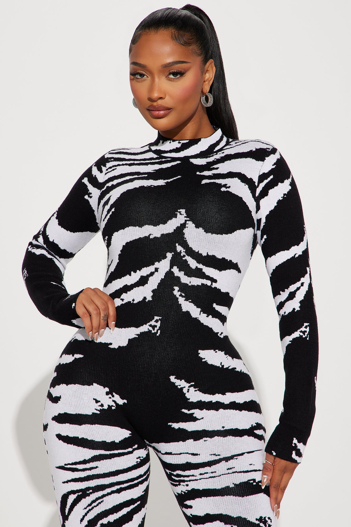 If You Want Me Sweater Jumpsuit - Black/White