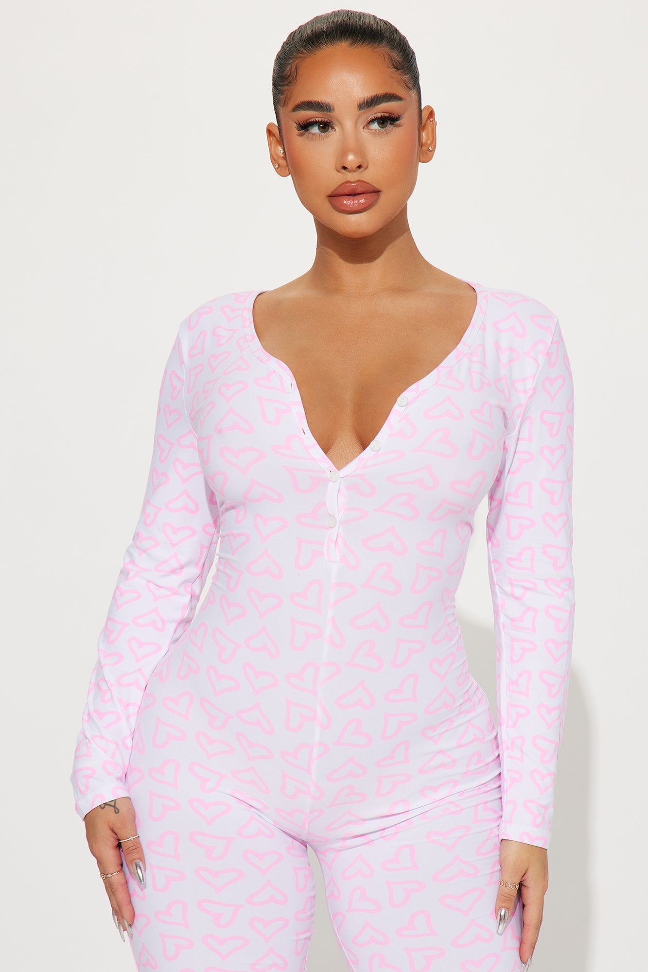 All My Heart PJ Jumpsuit Onesie - White/Pink