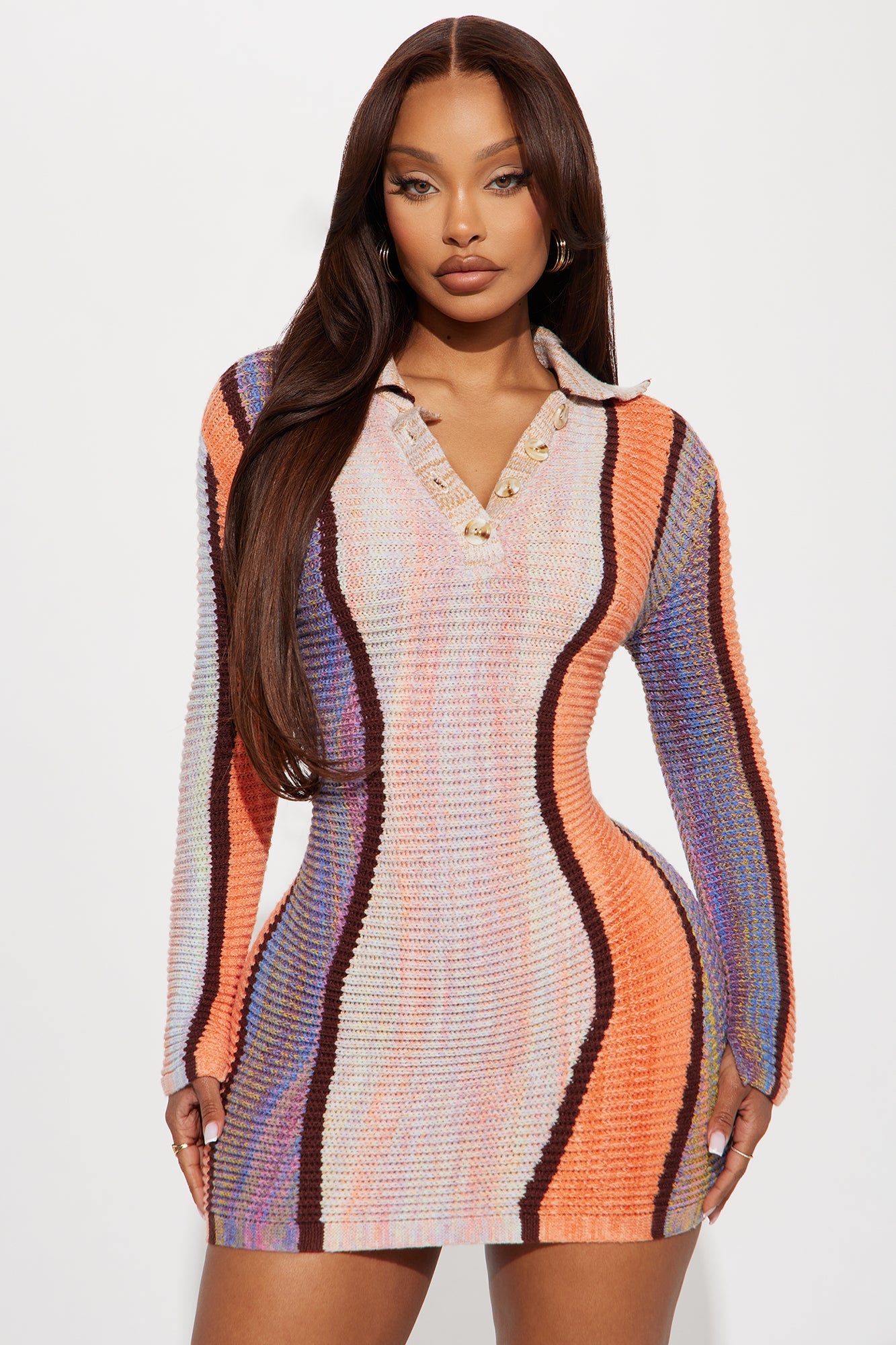 Calliope Collared Sweater Mini Dress - Multi Color
