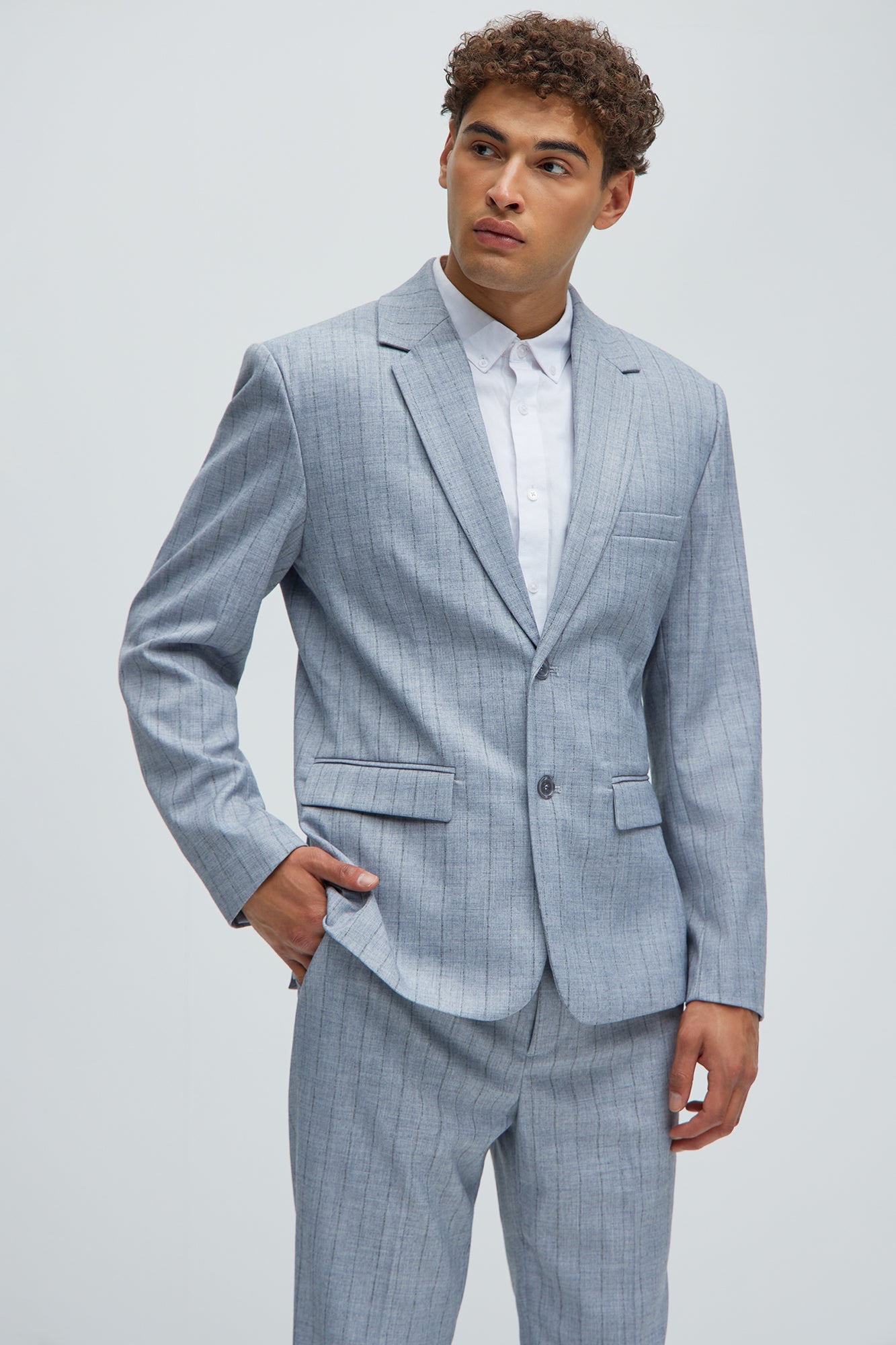 Roswel Textured Stripes Blazer - Grey