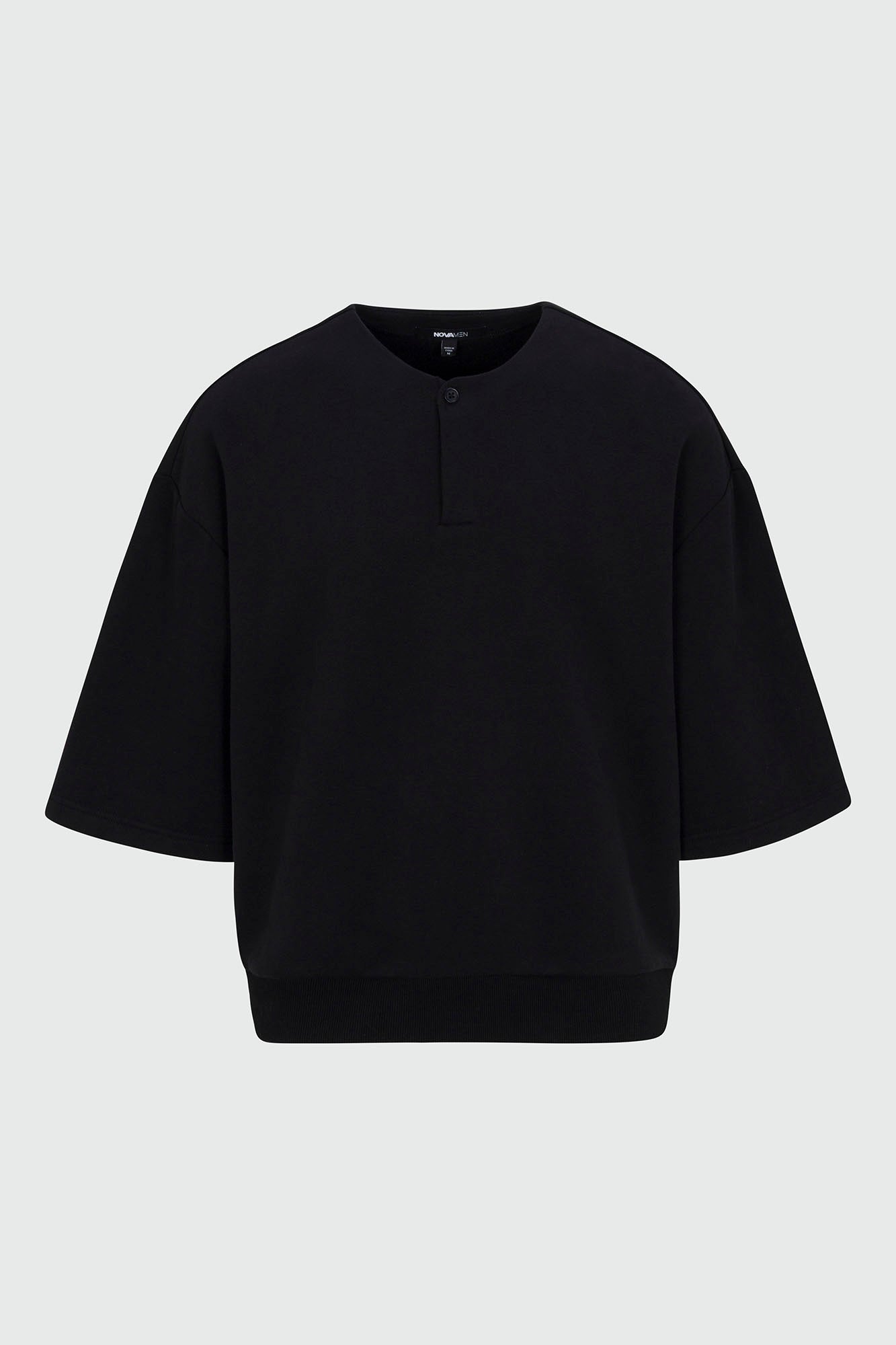 410 Relaxed Short Sleeve Henley Sweatshirt - Black