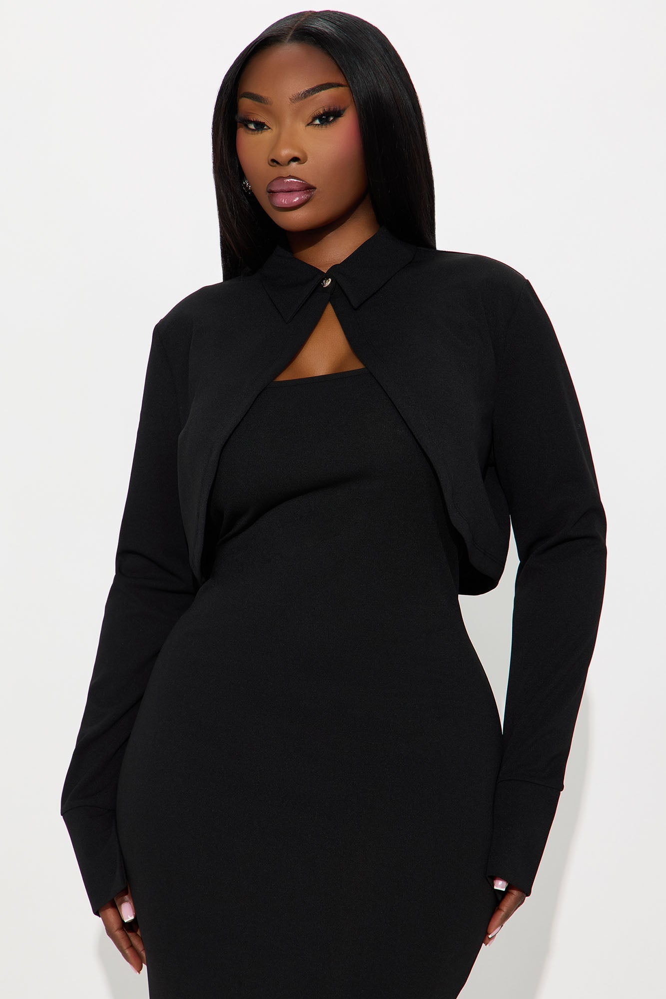 Amara Sleeveless Crepe Knit Midi Dress Set - Black